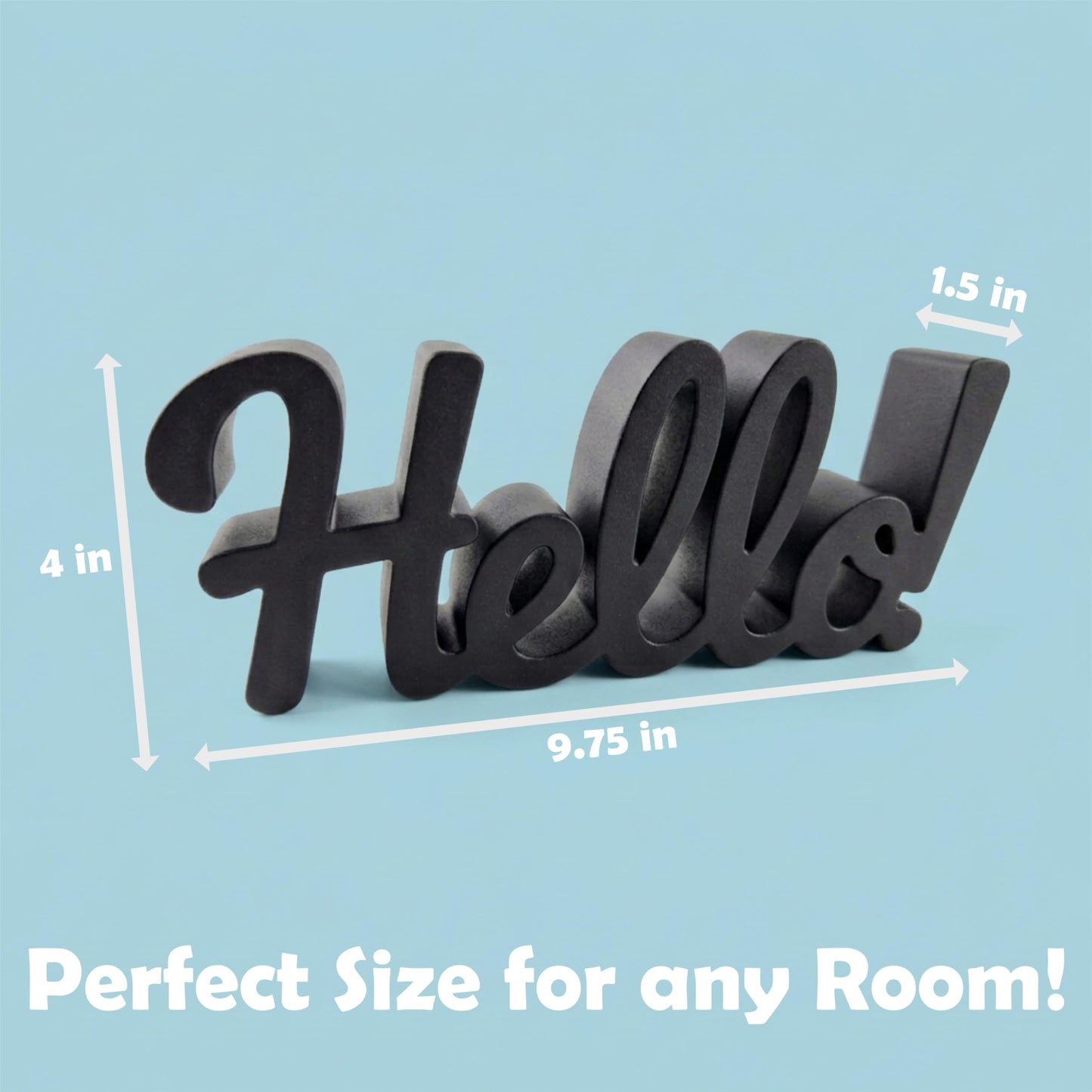 Hello Sign - Made in USA Modern Welcome Sign for Front Door Wreath & Entryway Shelf Decor - Bold Script Lettering for Home Accents & Tiered Tray Display, Matte Finish, 9.5 x 4 in"
