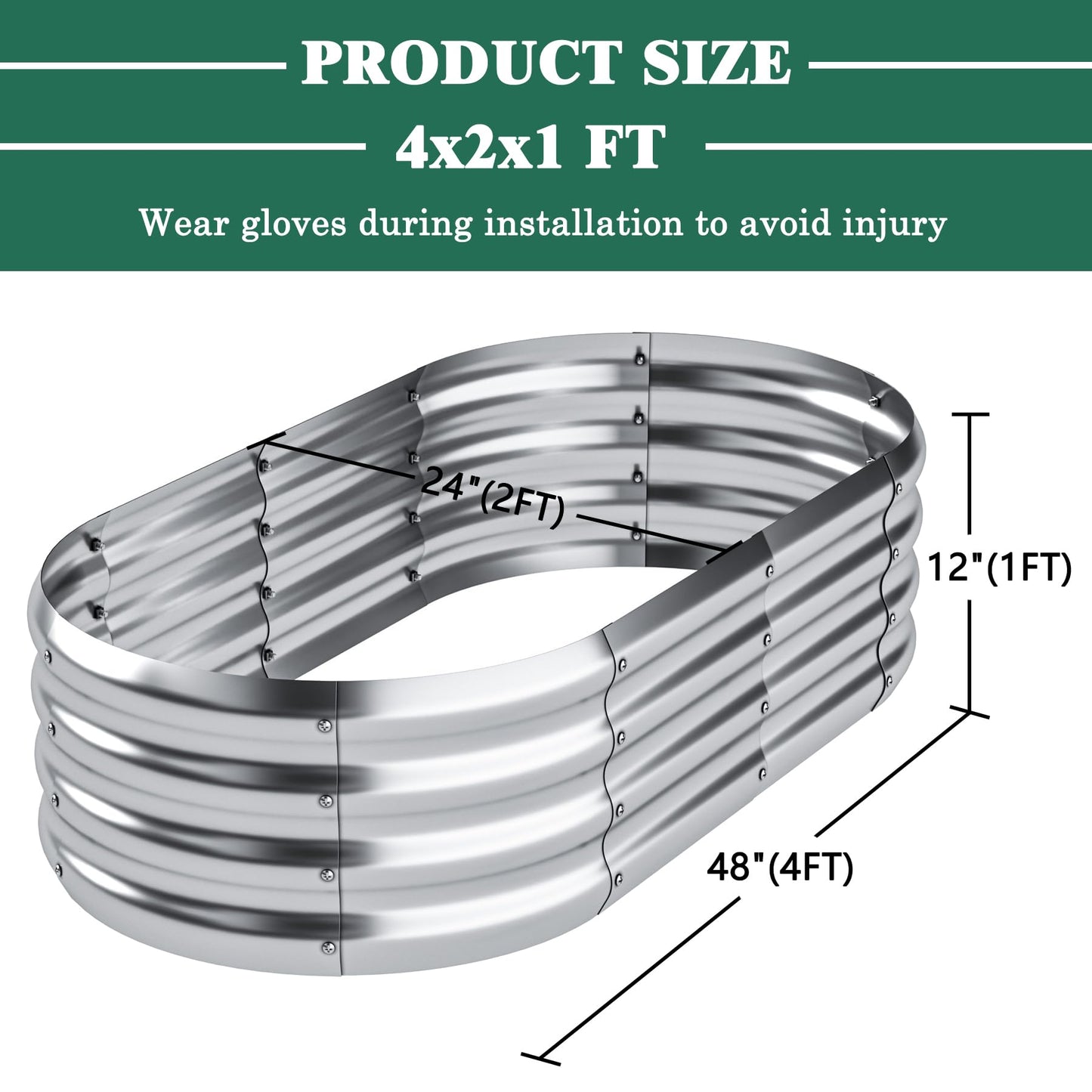 DERYONI Galvanized Raised Garden Bed Kit 2pack,Outdoor Planter Raised Beds 4x2x1ft for Vegetables,Fruits,Flowers,Galvanized Raised Garden Bed Boxes