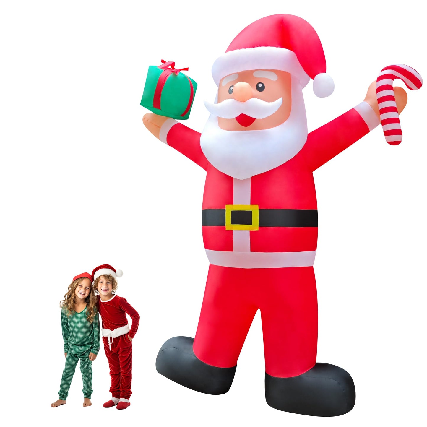 Chiteki 12ft Giant Christmas Inflatable Santa Claus Outdoor Decoration Blow up Santa Yard Decor, Built-in LED Lights for Yard Lawn Garden Holiday Party
