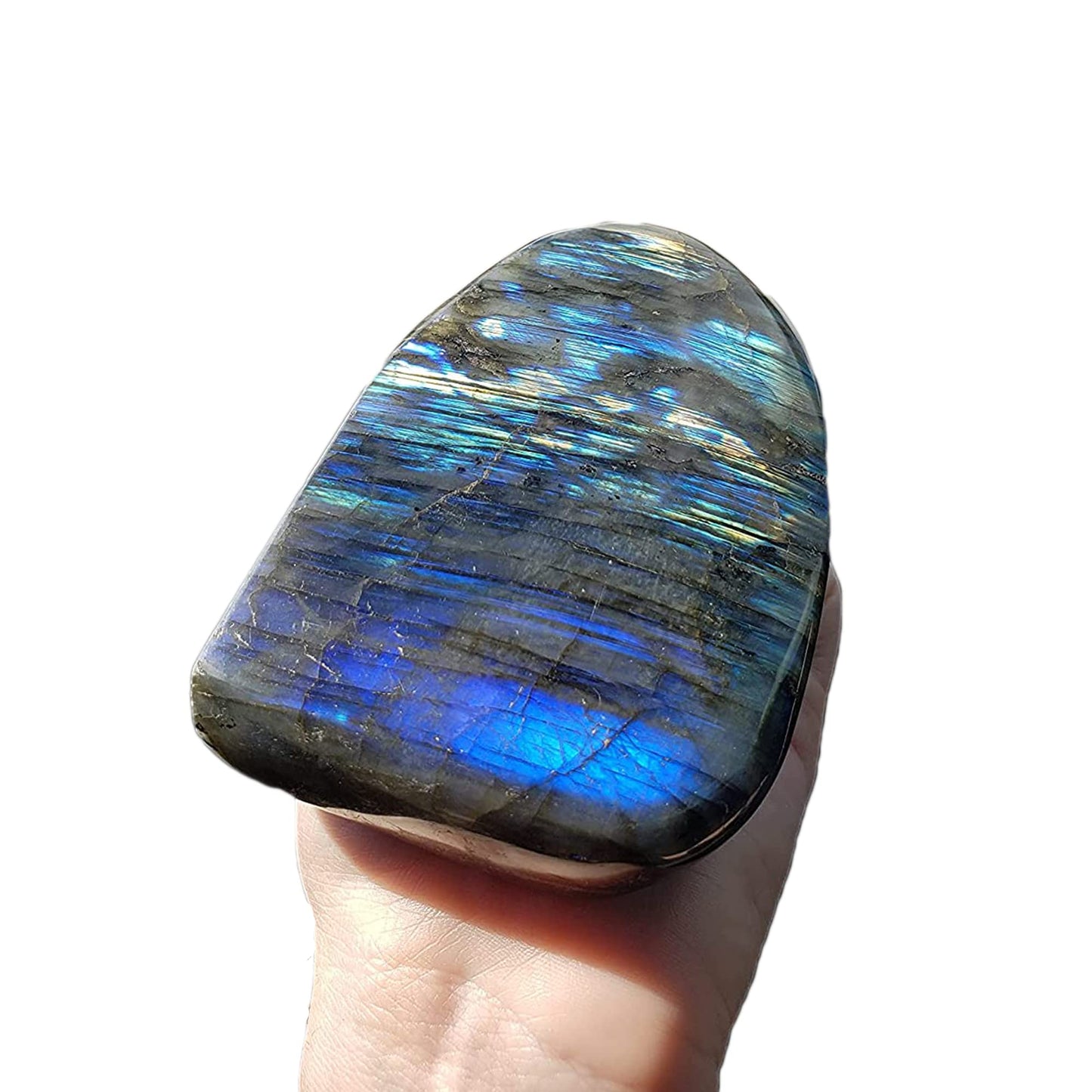 JIC Gem Class 1 Labradorite Palm Stone Crystal, Polished Healing Pocket Worry Stone for Anxiety Stress Relief 1.5-1.8lb