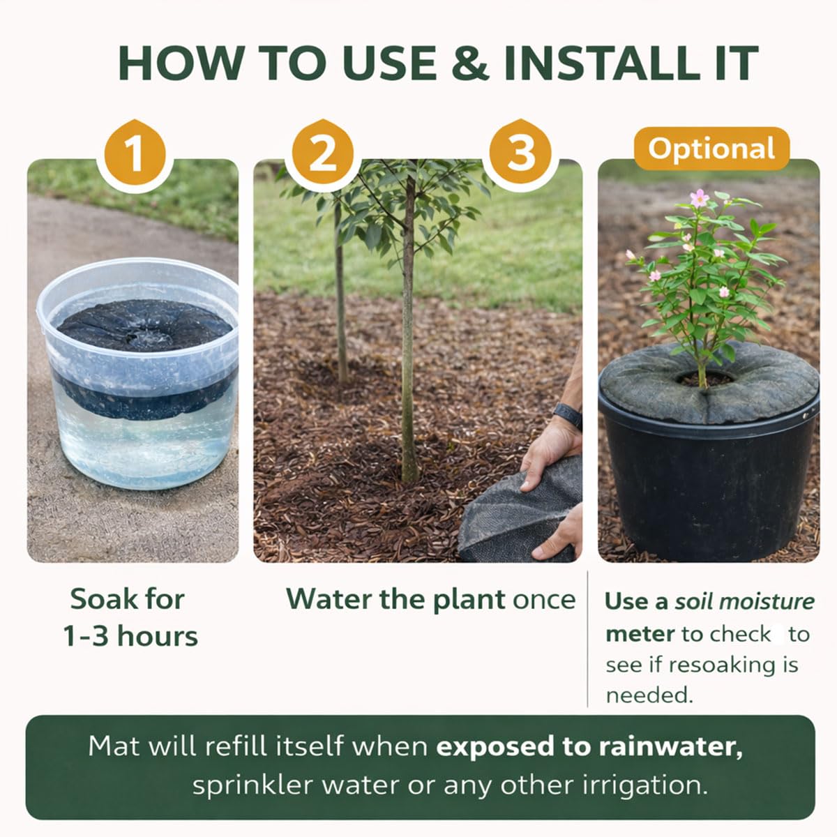 SteadySpring(R) Smart 30+Day Watering Mat Auto Refills with Rain for Tomato Plants, Peppers, Veggies, Perennials, Annuals in 1-2 Gallon Containers or with a 7 in to 10 in Root Ball (1)