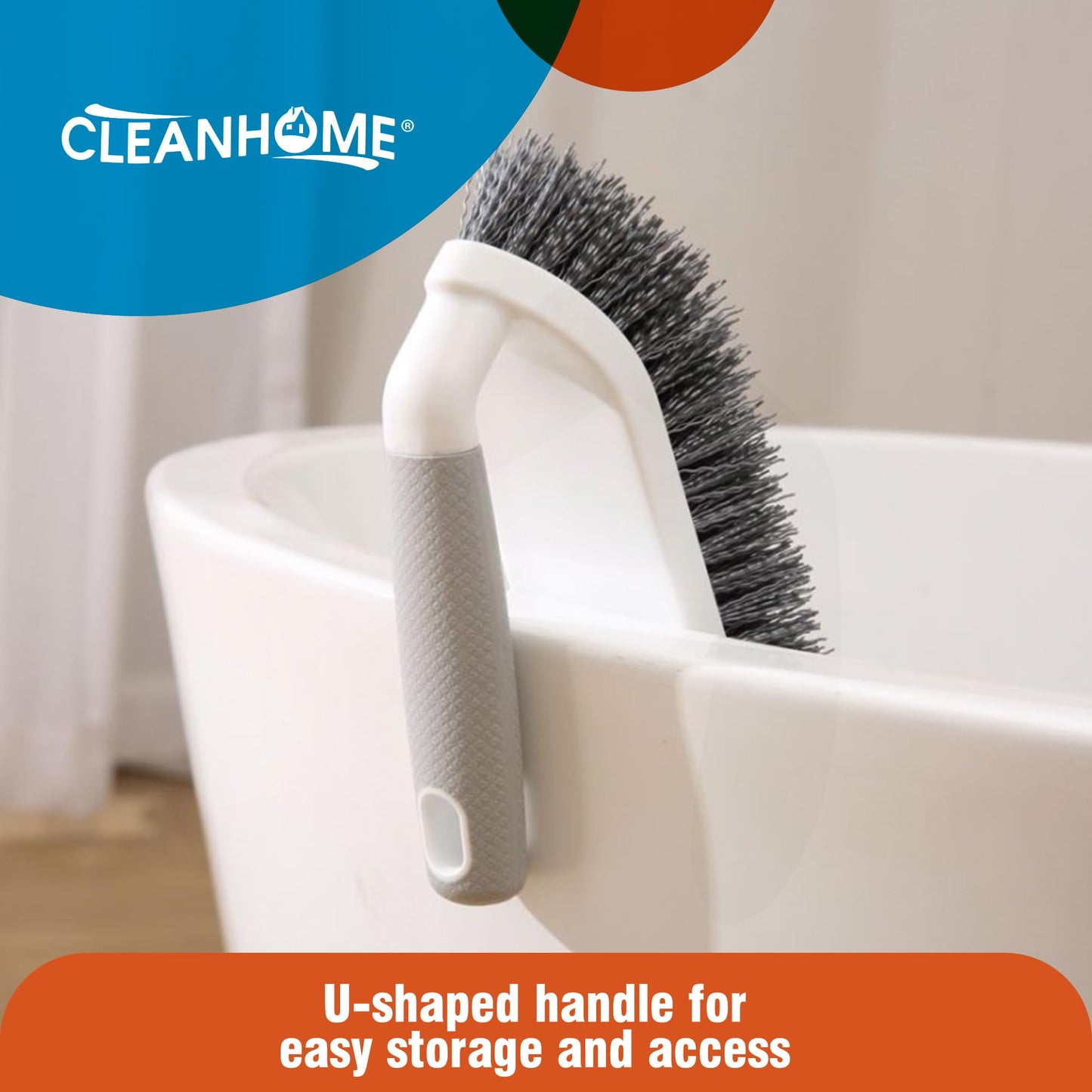 CLEANHOME 3 Pcs Scrub Brush,Multifunctional Cleaning Brush Set with Non-Slip Handle and Sturdy Bristles,Scrub Brushes for Cleaning Bathroom,Kitchen,Grout,Tile,Grey