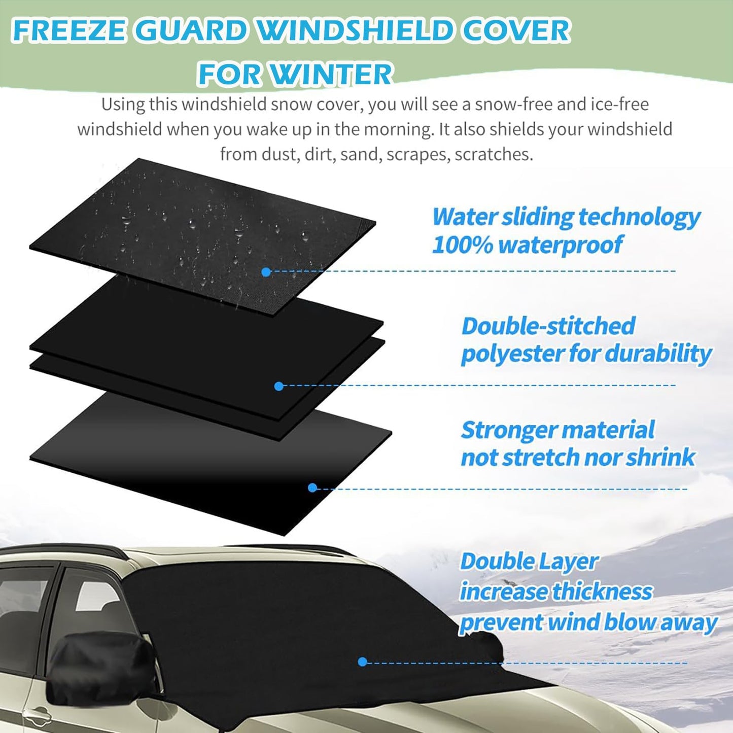 Windshield Cover for Ice and Snow Fit 2007-2024 2025 2026 Mercedes-Benz Sprinter Waterproof Windshield Frost Cover for Vans, for Sprinter All Weather Protection Heavy-Duty Snow Shield Dust Protector