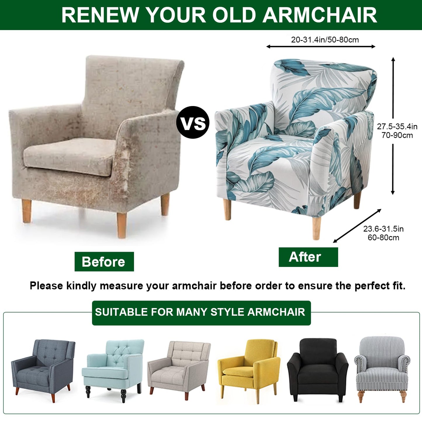 CRFATOP Printed Stretch Chair Slipcovers with Arms for Living Room 1 Piece Accent Chair Covers Soft Banquet Chair Covers Saucer Armchair Furniture Protector Office Reception Reading Sofa,A17