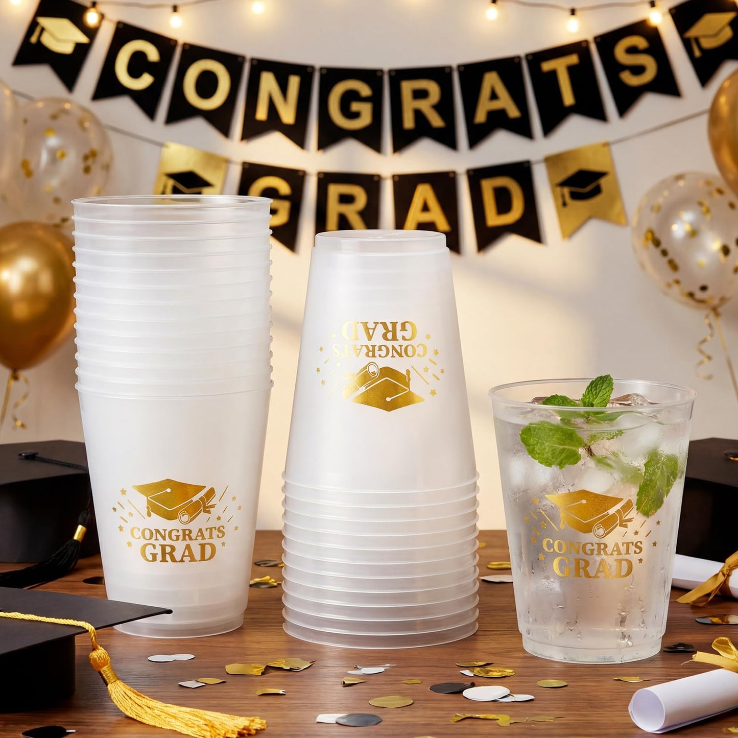 Tioncy 50 Pcs Graduation Cups 2026, 16 oz Frosted Cups, 2026 Happy Congrats Grad Day Plastic Cup, Graduation Happy Party Decorations for Congrats Grad Beverage Drinking Celebrations