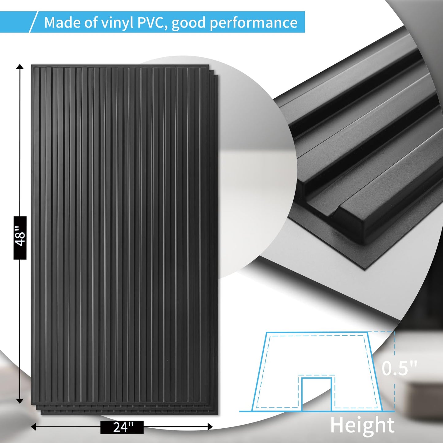 Art3d 6-Pack Slat Design 3D Wall Panels for Interior Wall Decor, 2x4 FT PVC Decorative Drop Ceiling Tiles - Black