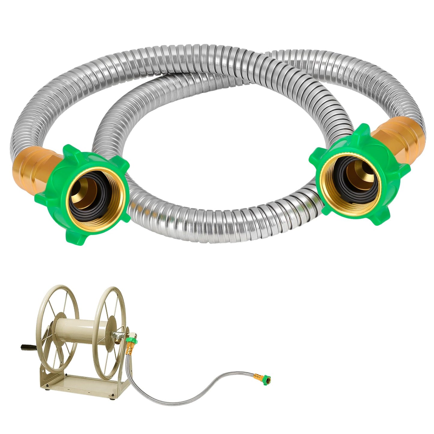 3ft Short Leader Hose with Double Female Connectors - Metal Leakproof Garden Hose for Reel for Outdoor Garden Watering Car Pet Cleaning