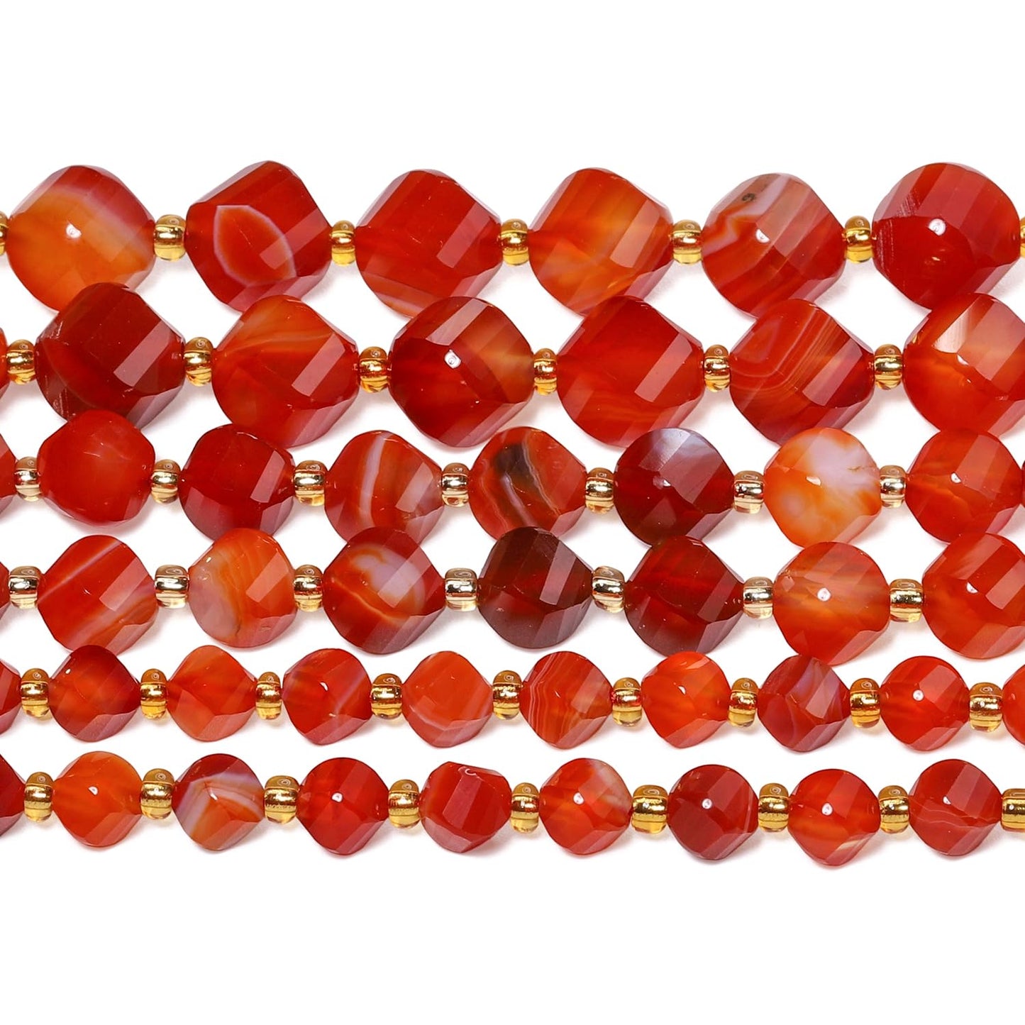 Yochus 42pcs Natural Red Striped Agate Stone Beads for Bracelet，2strands 6mm Facted Twist Loose Gemstone Beads for Jewelry Making DIY Craft Necklace Earring