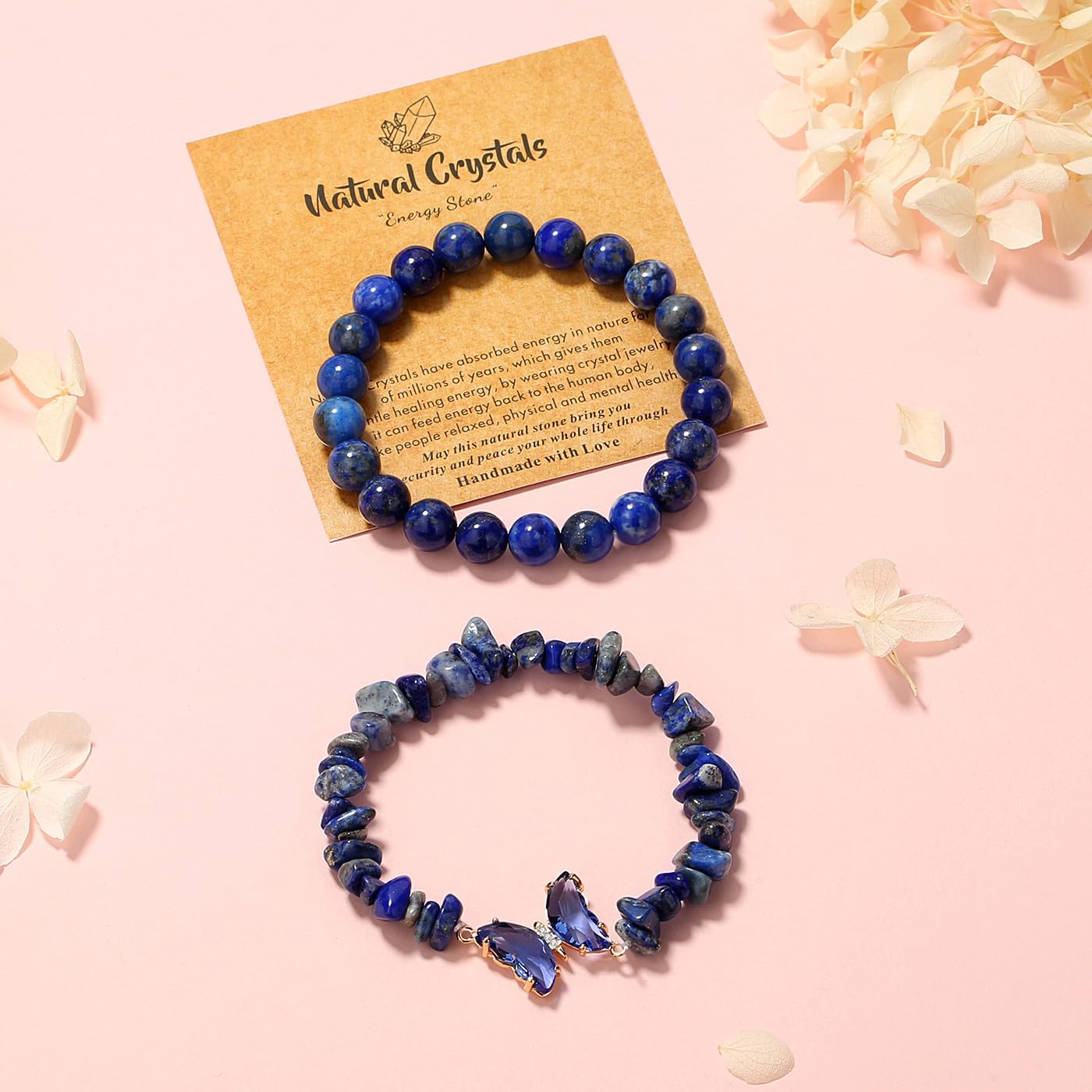 DUQGUHO Blue Bracelets for Women Lapis Lazuli Bracelet Blue Beaded Bracelets for Women Healing Bracelets for Women Butterfly Bracelets Blue Gemstone Bead Jewelry 8mm Blue Gifts for Women 2Pcs