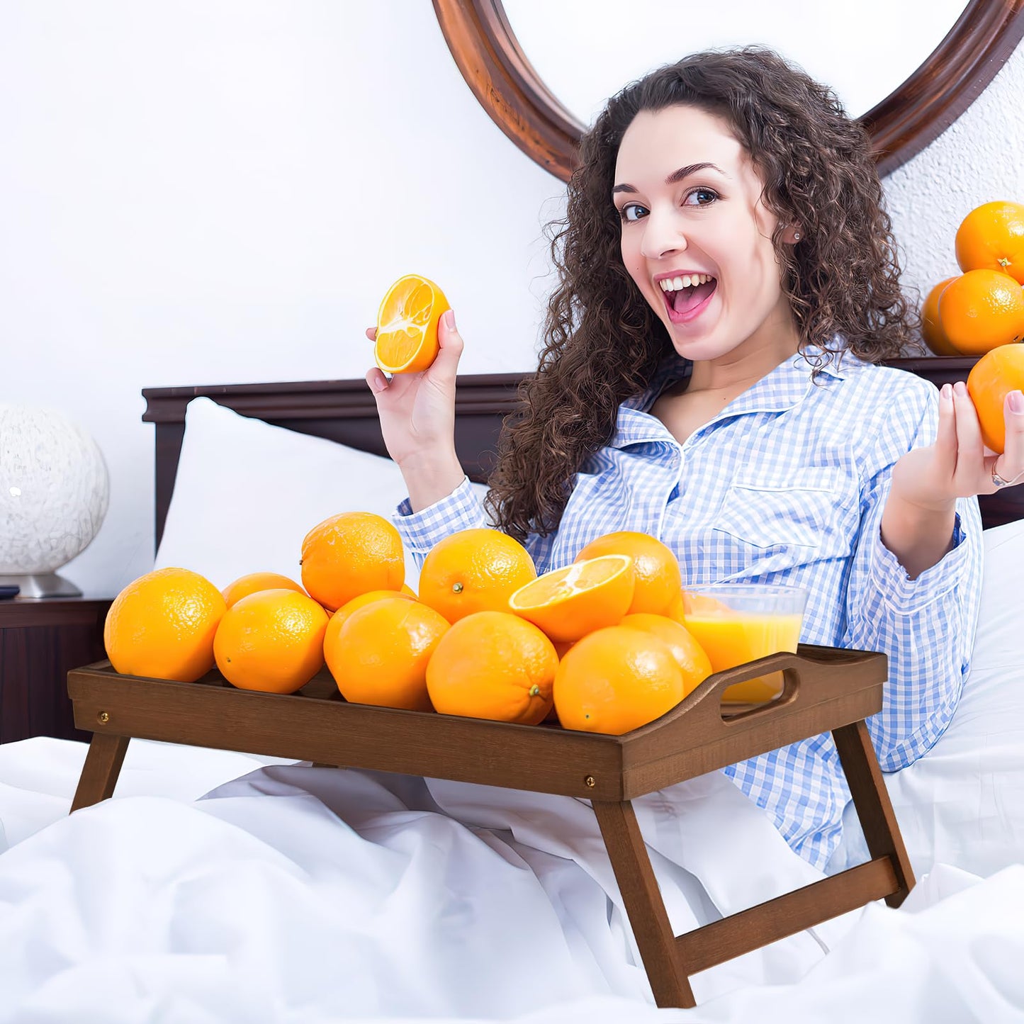 2 Pack Bed Tray Table Breakfast Trays Serving Tray Bamboo Bed Laptap with Floding Legs Handles and Phone Holders