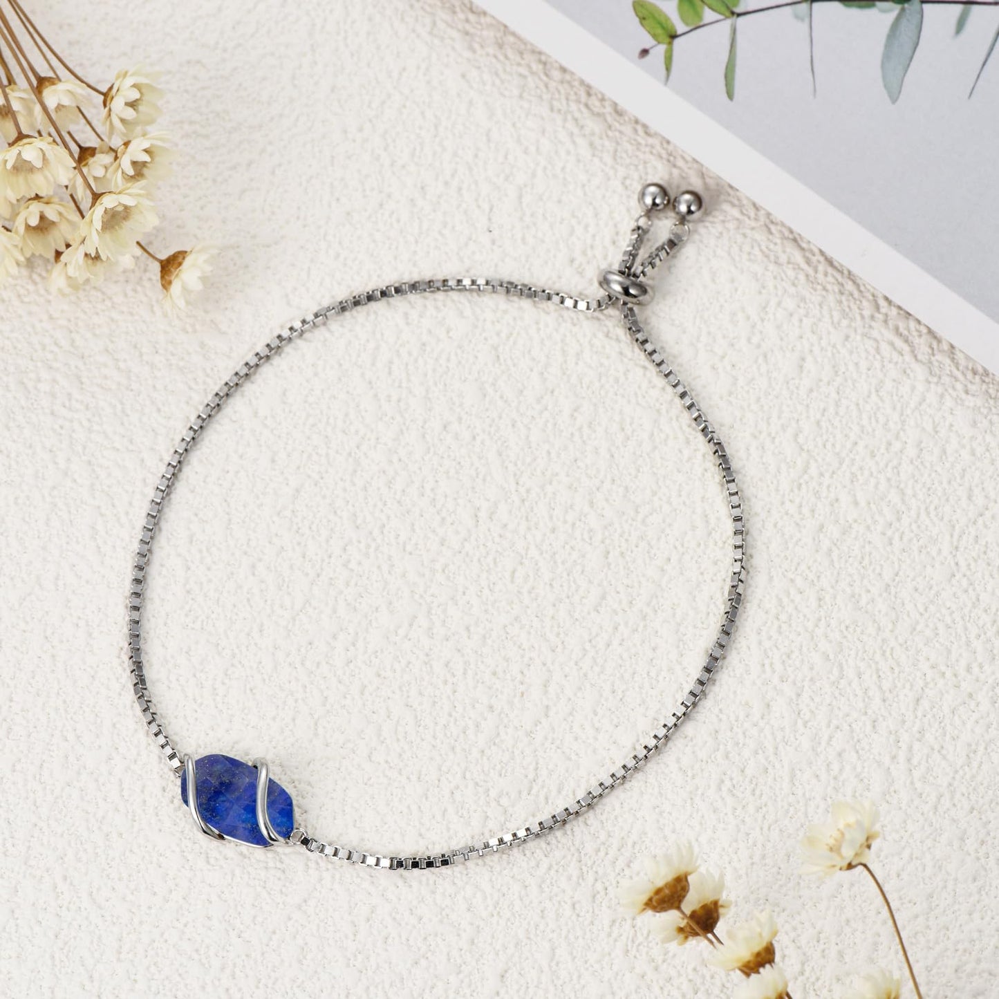 HPQQ Lapis Lazuli Bracelet for Women 925 Sterling Silver Lapis Jewelry Gemstone Bracelet Birthday Mothers Day Gifts for Mom Wife