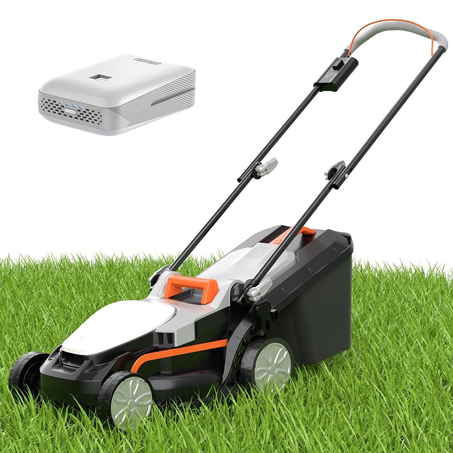 Litheli Electric Lawn Mower Cordless,Grass Cutter Machine for 1300 Sq.Ft. Lawnmower with Motor,13.2 in Cutting Width,8 Gallon Capacity,Cutting Height from 1 to 2.5 in with 4.0A Battery