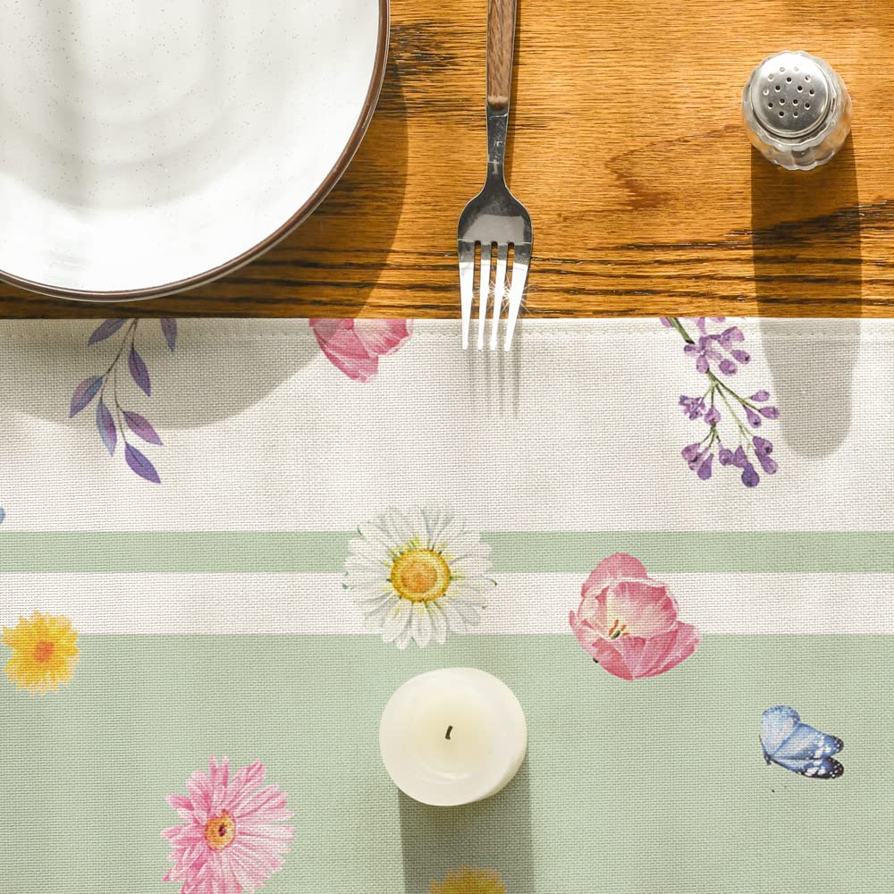 Artoid Mode Vase Bloom Tulip Lavender Summer Table Runner, Seasonal Spring Kitchen Dining Table Decoration for Home Party Decor 13x72 Inch