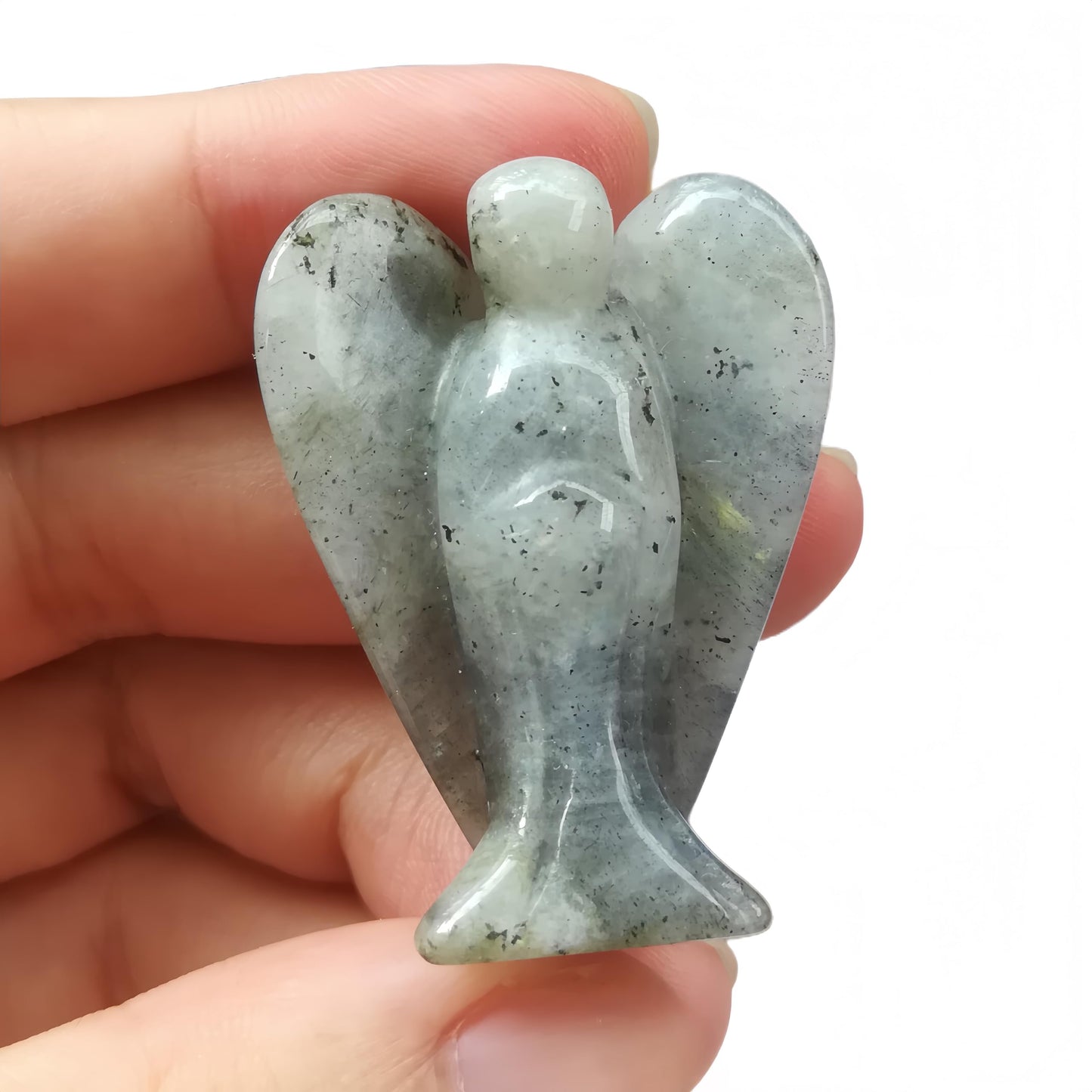 Afucats Natural Moonstone Healing Guardian Angel Indoor Decorative Stone,1.5 Inches Carving Pocket Palm Statue,Gift for Her Christmas Décor