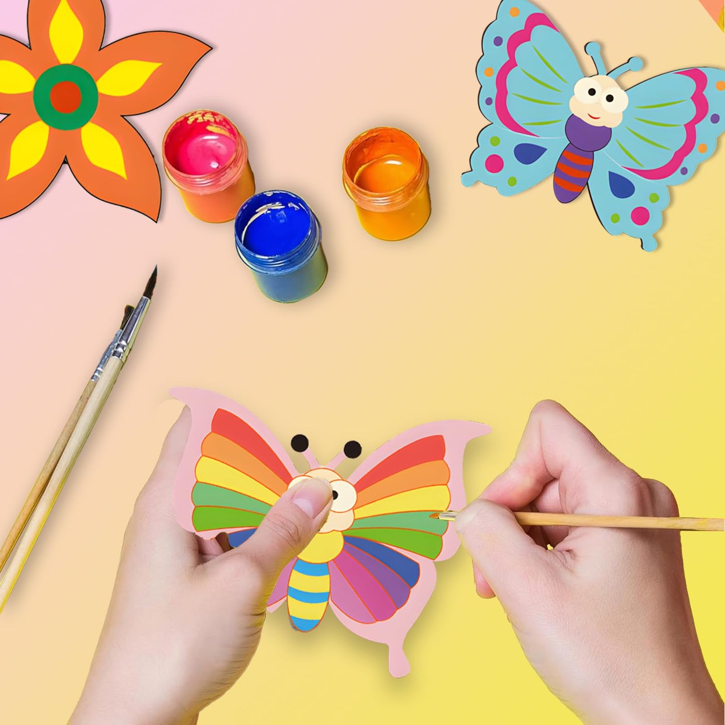 26PCS Wooden Butterflies & Flowers Ornaments to Paint, Various Sizes and Shapes Butterflies and Flowers DIY Blank Unfinished Wood Cutouts Ornament for Home Crafts Hanging Decorations