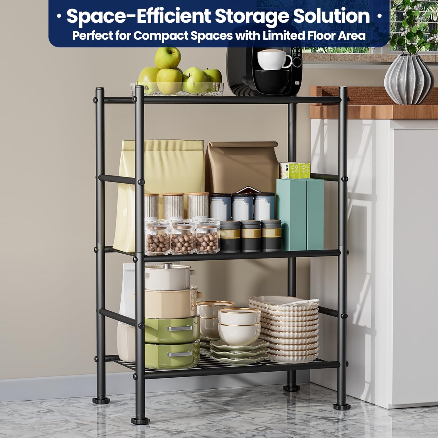 Abiglifty Storage Shelves, 3-Tier Metal Shelving, Wire Shelving with Adjustable Leveling Feet, Shelf Organizer for Bathroom, Closet, Garage