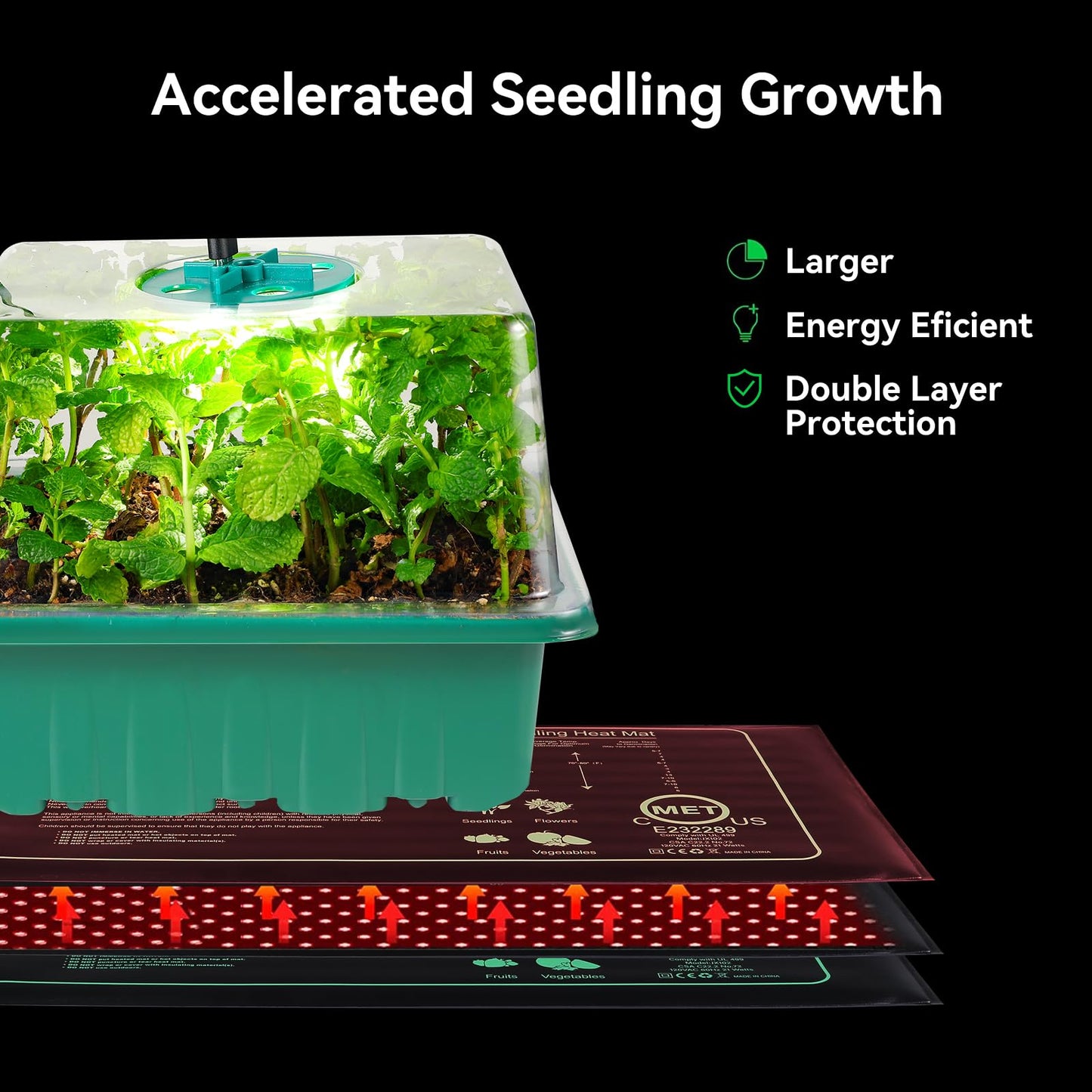 Seed Starter Trays with Grow Lights and Heat Mat, 72 Cells Seed Starter Kit with Lights, 3 Lighting Mode, 4 Timing Set, Germination Kit for Seed Starting Trays with High Humidity Control Domes
