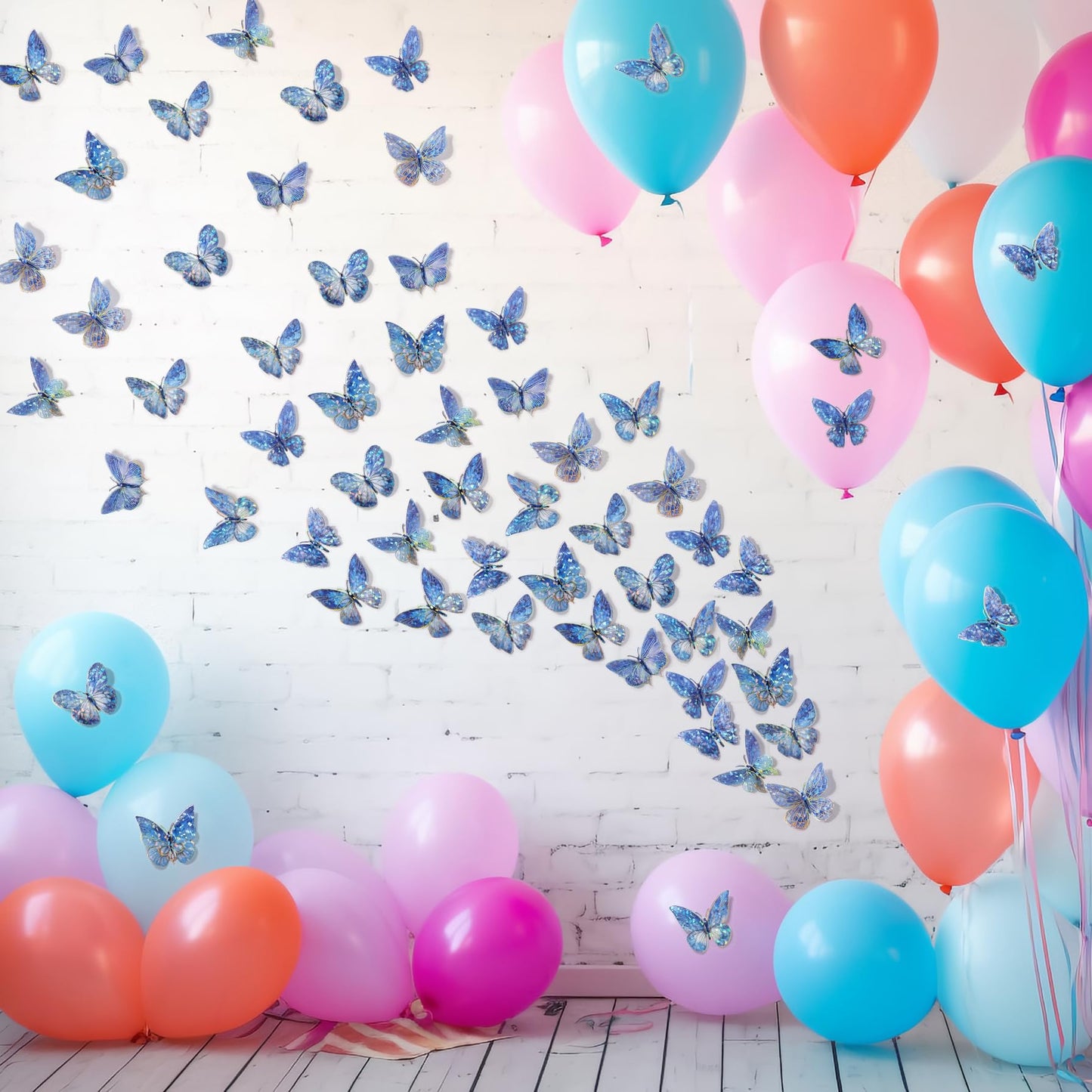 RAINBOW WSK 50 PCs Butterfly Wall Decor Cute Fairy Butterflies Wall Stickers 3D Butterflies for Birthday Cake Wedding Party Craft Room Decor Removable DIY Wall Decals sm- (Blue)