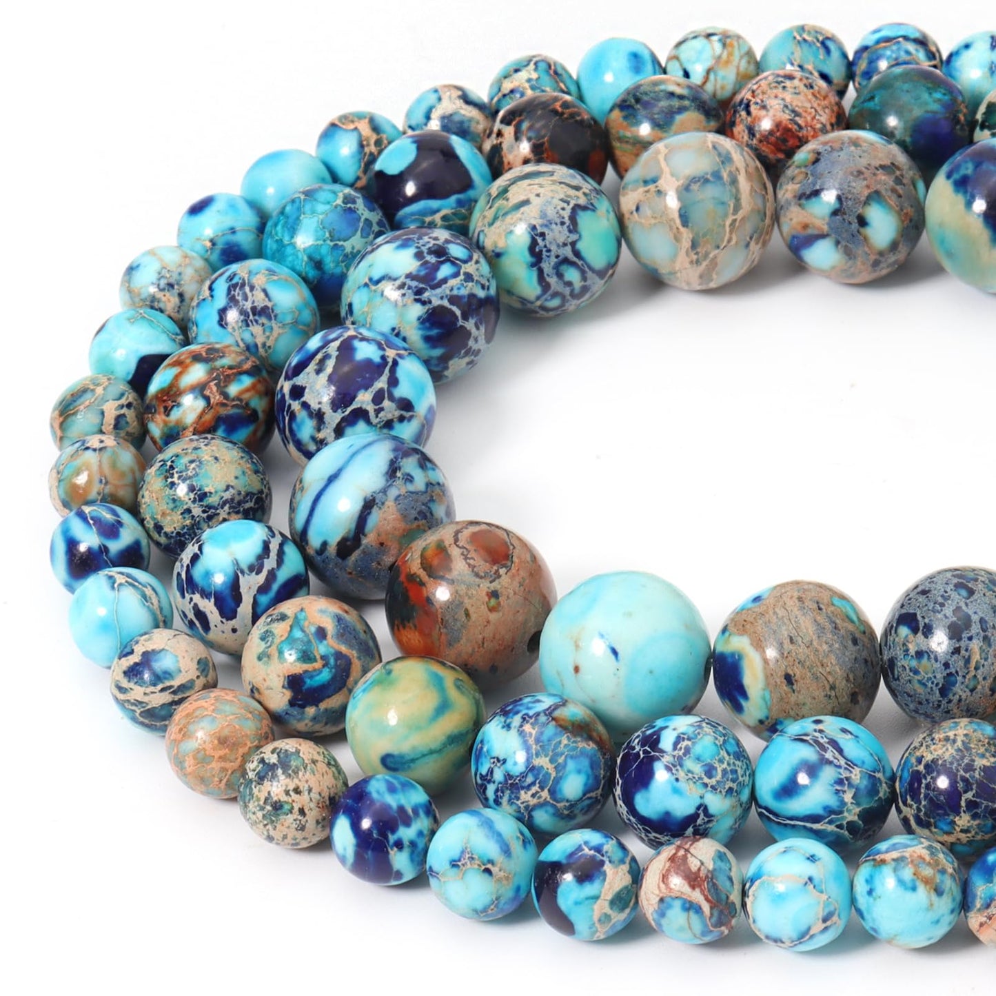 Siomia 45pcs 8mm Natural Mixed Blue Imperial Jasper Gemstone Beads Energy Healing Crystal Round Loose Stone Beads for Jewelry Making, DIY Bracelets Necklaces