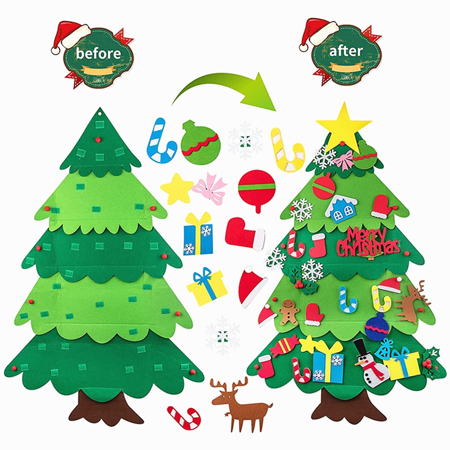 ANTFEES 3.2 FT DIY Felt Christmas Tree Set for Kids Toddlers Wall with 32pcs Ornaments, Xmas Gifts, Door Wall Hanging Decorations