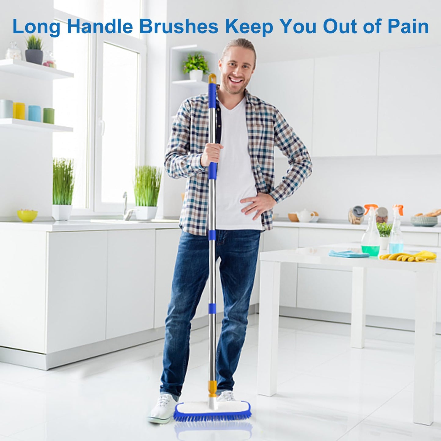 ITTAR 55" Extendable Floor Scrub Brush, 12" Wide Heavy-Duty 2-in-1 Scrub & Squeegee Deck Brush for Tile Grout Shower Floor, Kitchen, Restaurant, Patio & Garage Cleaning