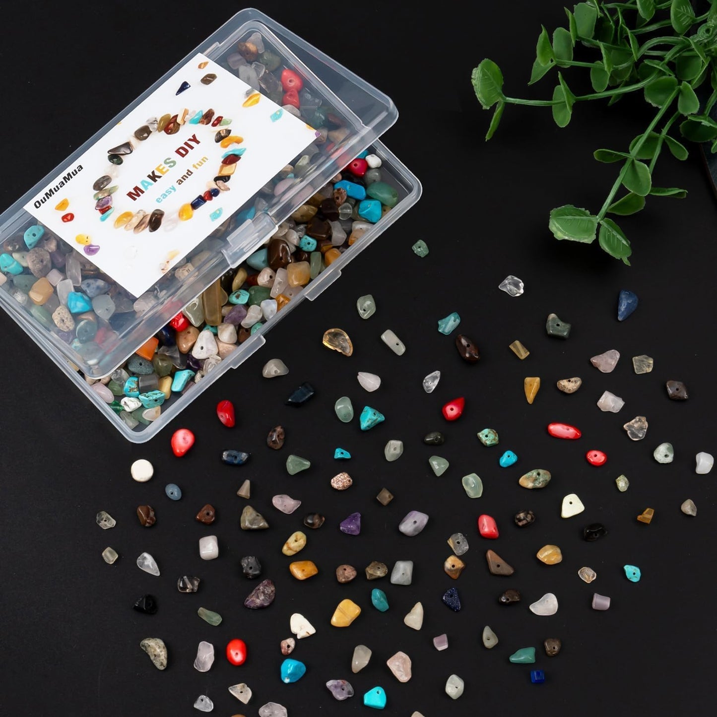 500pcs Natural Chip Stone Beads Multicolor 5mm to 8mm Irregular Gemstone Healing Crystal Loose Rocks Bead Hole Drilled DIY for Bracelet Necklace Earrings Jewelry Valentine's Day Making Craft