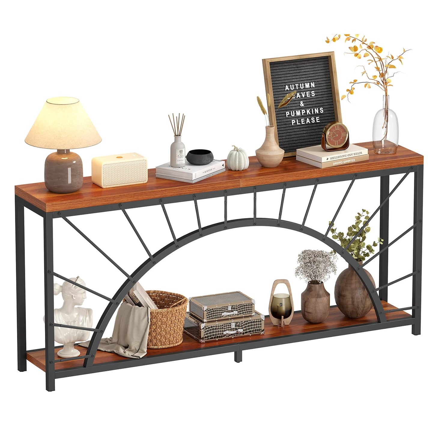 70.9 Inch Console Table, Extra Long Industrial Sofa Tables, 2-Tier Behind Couch Table, Foyer Tables for Entryway, Hallway, Living Room, Unique Design