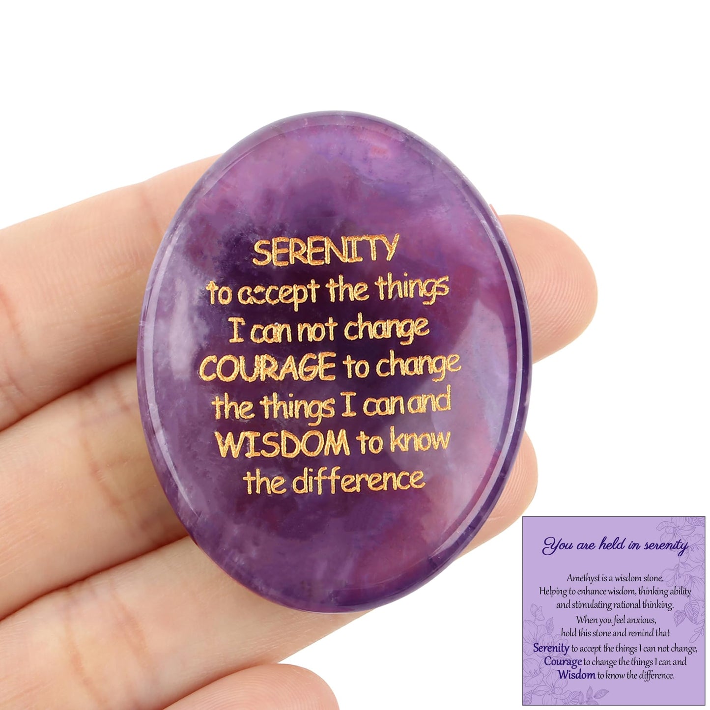QINJIEJIE Amethyst Crystals Serenity Prayer Thinking of You Gifts Worry Stones Relief Items You Got This Inspirational for Friends Encouragement Sobriety Gifts for Women Men Stocking Stuffers