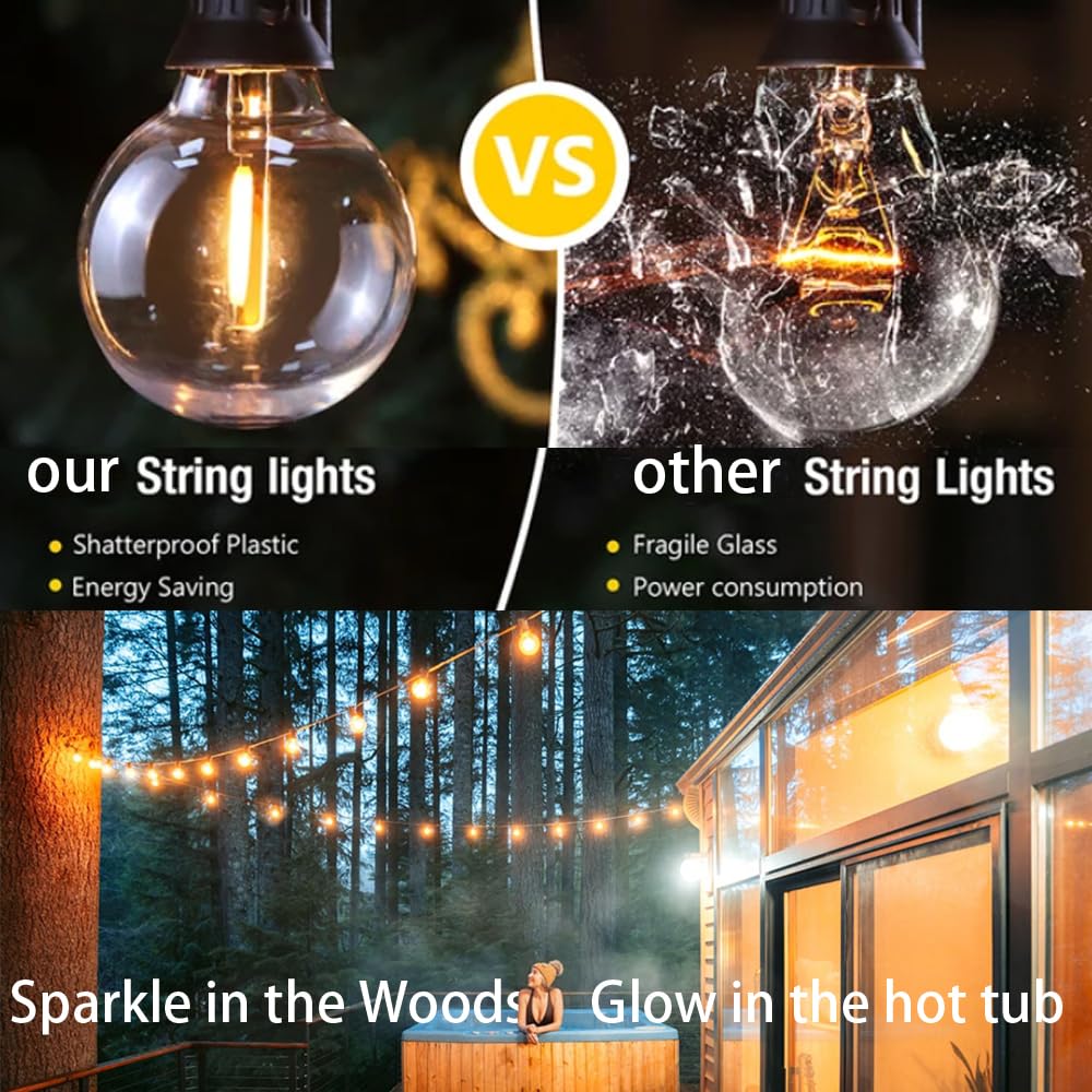 Lampat String Lights, LED 25 Light Bulbs 25Ft G40 Globe String Lights with Bulbs for Indoor/Outdoor Commercial Decor
