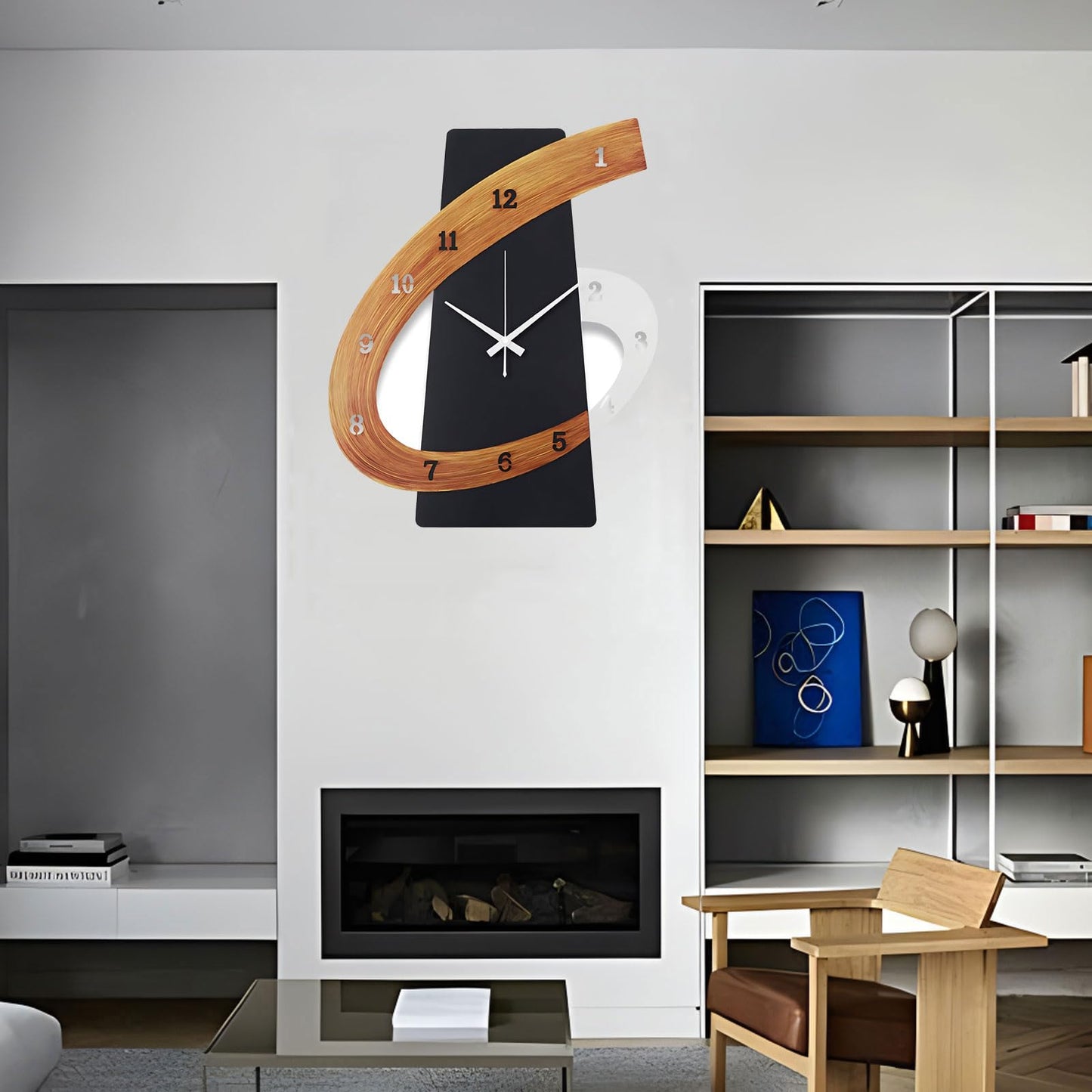 Clkstytm Modern Large Decorative Wall Clock，17 inch Black Silent Non-Ticking Nordic Metal Wall Clocks for Living Room Home Kitchen Bedroom Cafes Office Staircase，Arabic Numerals Quartz Clock(35x44cm)