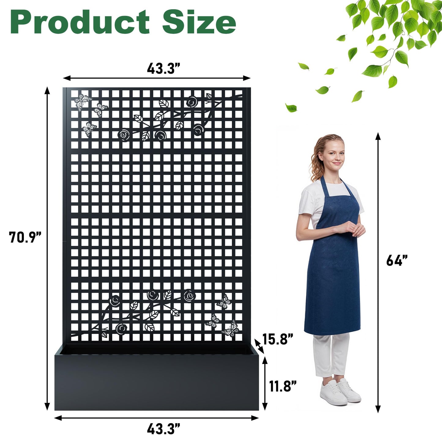 Coumy Metal Raised Planter Box with Trellis & Privacy Screen, 70.9"x 43.3"x 15.8"Free-Standing Garden Bed with Drainage Holes for Climbing Plants, Vegetables and Vines
