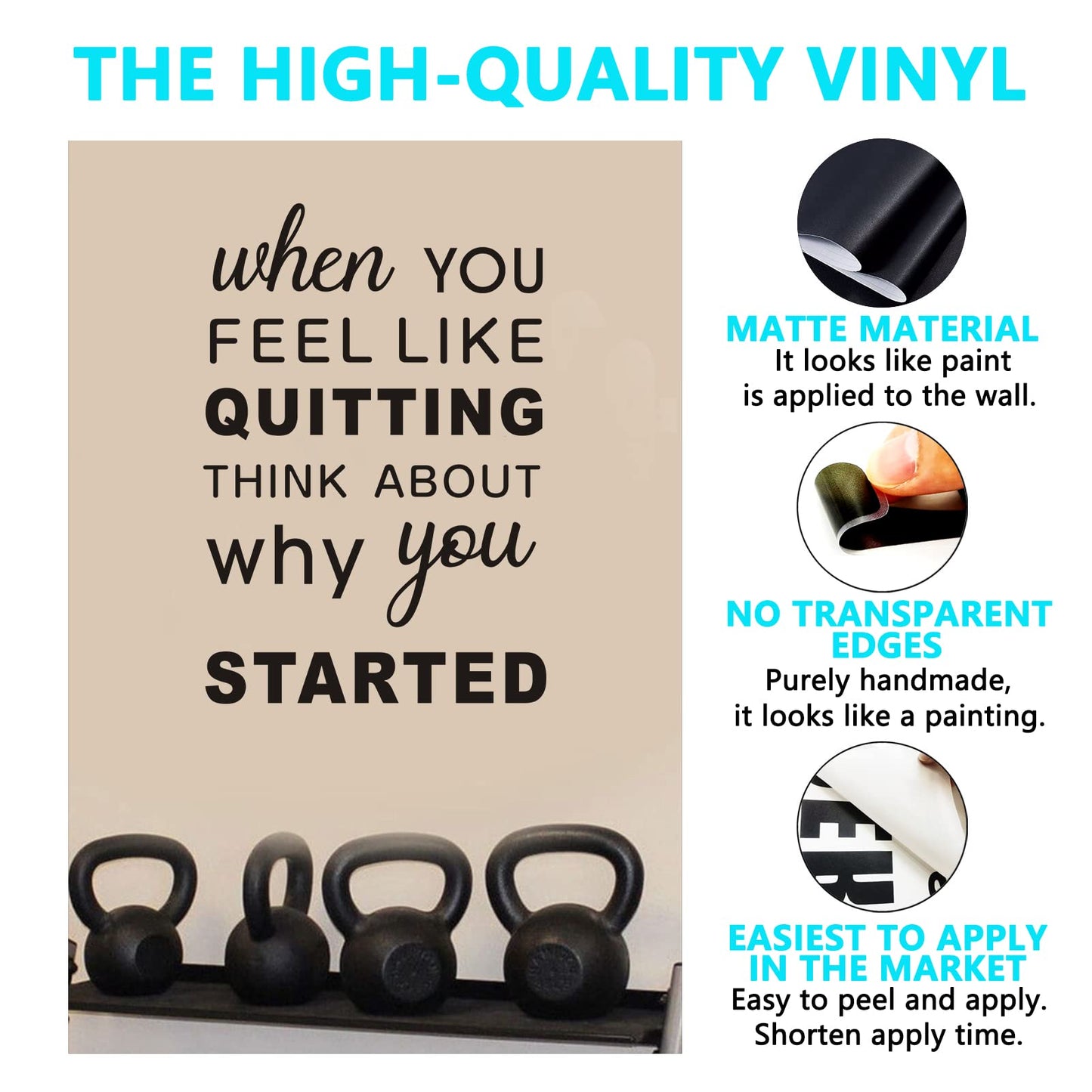 Wall Stickers, Inspirational Wall Decals, (Easy to Apply), Wall Decor Vinyl Art Quotes Motivational Gym Office Living Room Bedroom Teamwork Poster Home Family Word, When You Feel Like Quitting 13"X19"