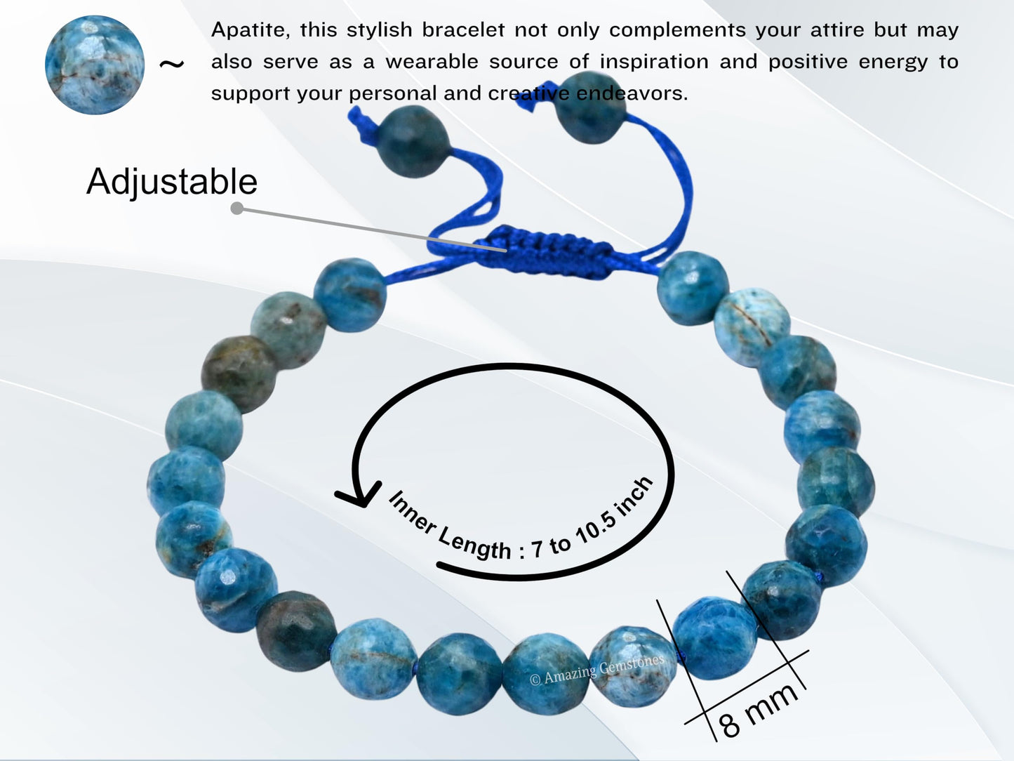 Amazing Gemstone Apatite Bracelet for Women - Chakra Mens Bracelet Protection Crystals and Healing Stones - Faceted Beaded Blessing Bracelet Spiritual Meditation Gift Christmas Stocking (Adjustable)