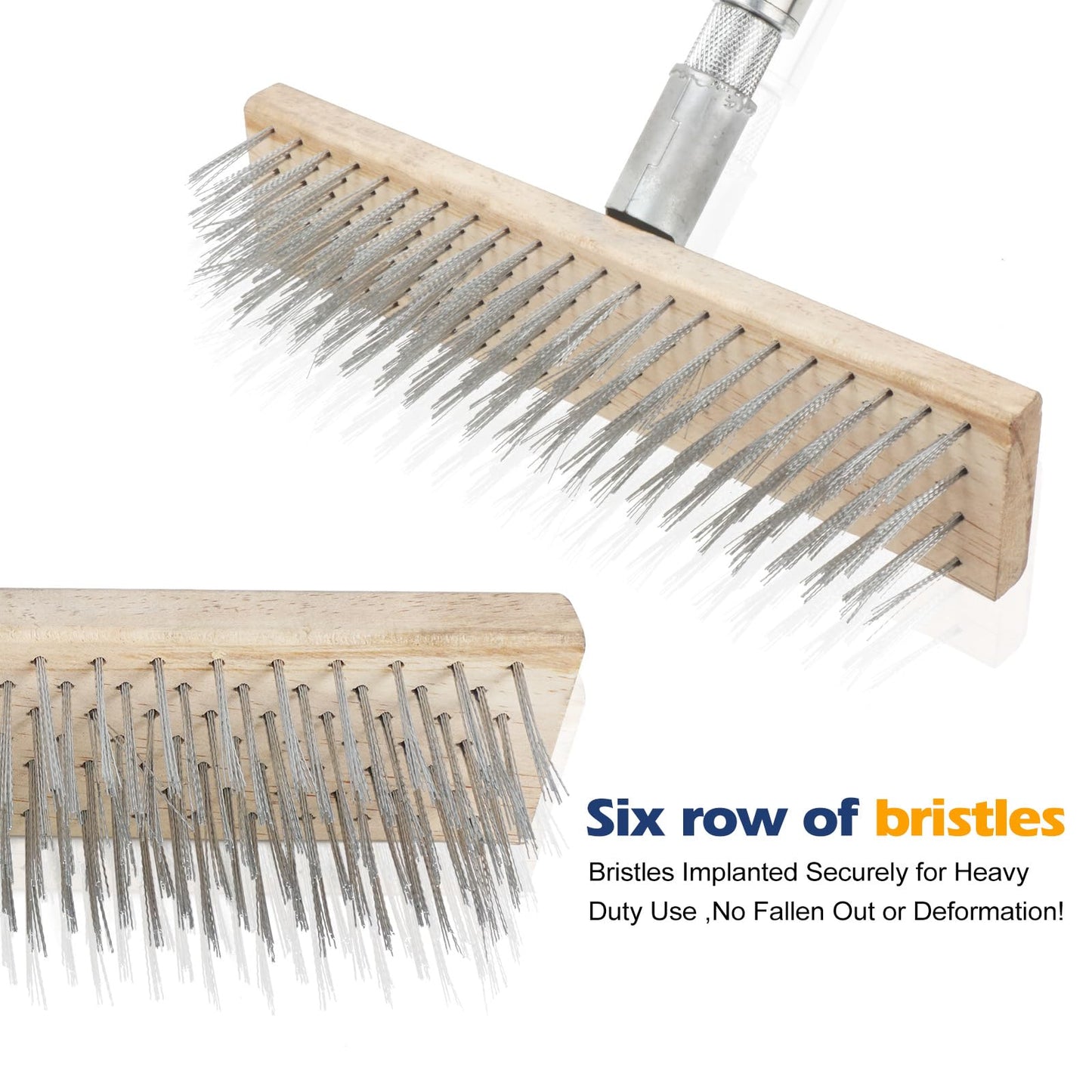 ROLKAR Floor Scrub Brush, Deck Brushes for Scrubbing Heavy Duty, Concrete Scrubber Outdoor Broom, Metal Wire Pool Brush Stainless Steel, Garage Patio Gunite Tile Algae Moss Cleaning Tool Long Handle
