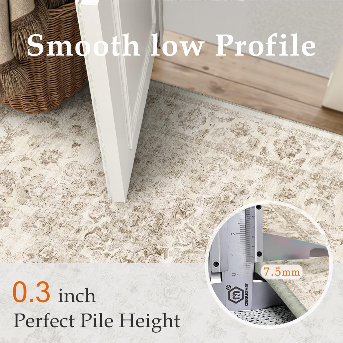 WondRg 8x10 Washable Neutral Area Rug Beige Vintage Living Room Bedroom Carpet Non-Slip Soft Low Pile Farmhouse Indoor Large Throw Rug for Dining Room Office