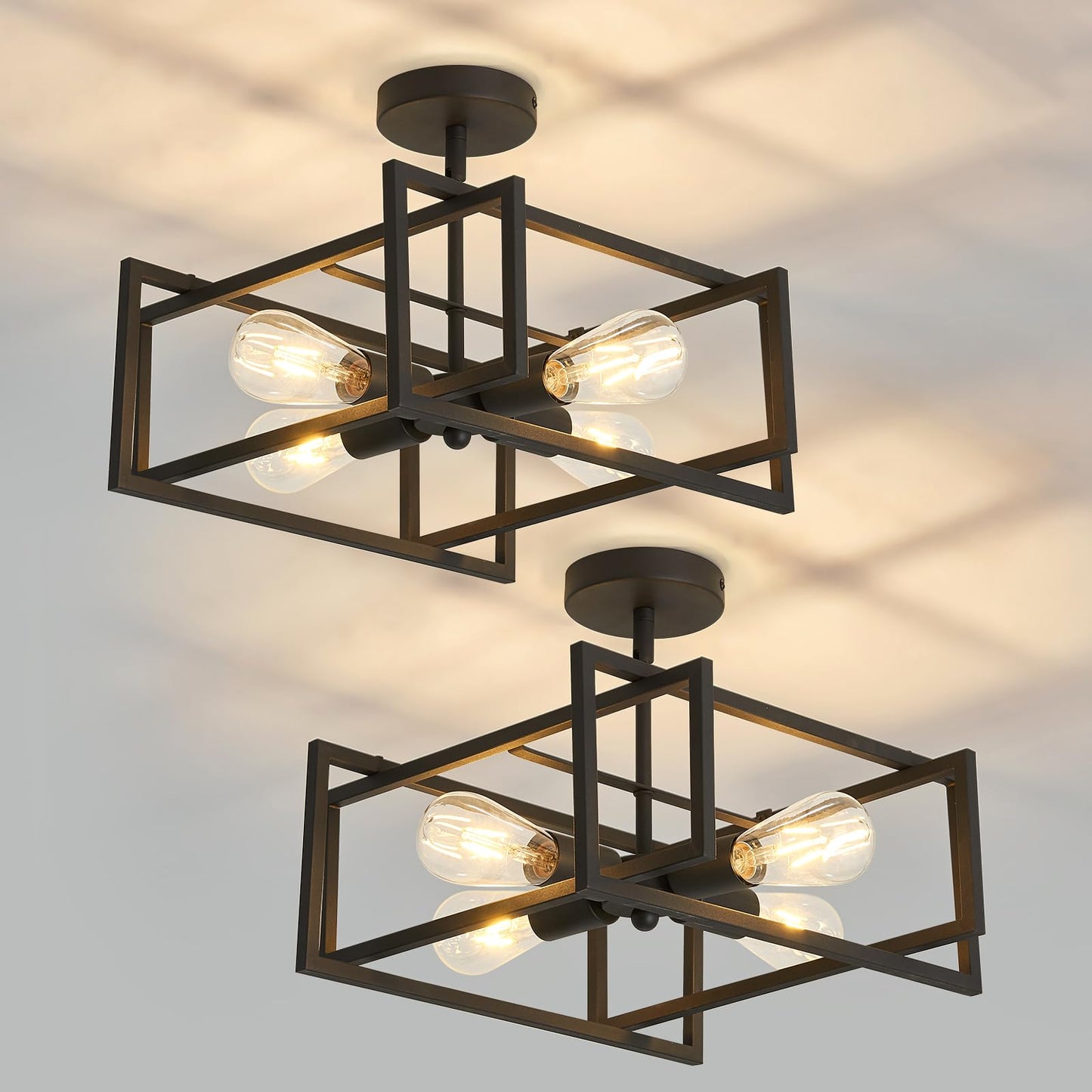 SZXYKEJI 2-Pack Close to Ceiling Light Modern Black Flush Mount Ceiling Light Fixture 18.89 Inch E26 Base Chandelier Lighting for Farmhouse Kitchen Island Dining Room Bedroom Foyer Entry