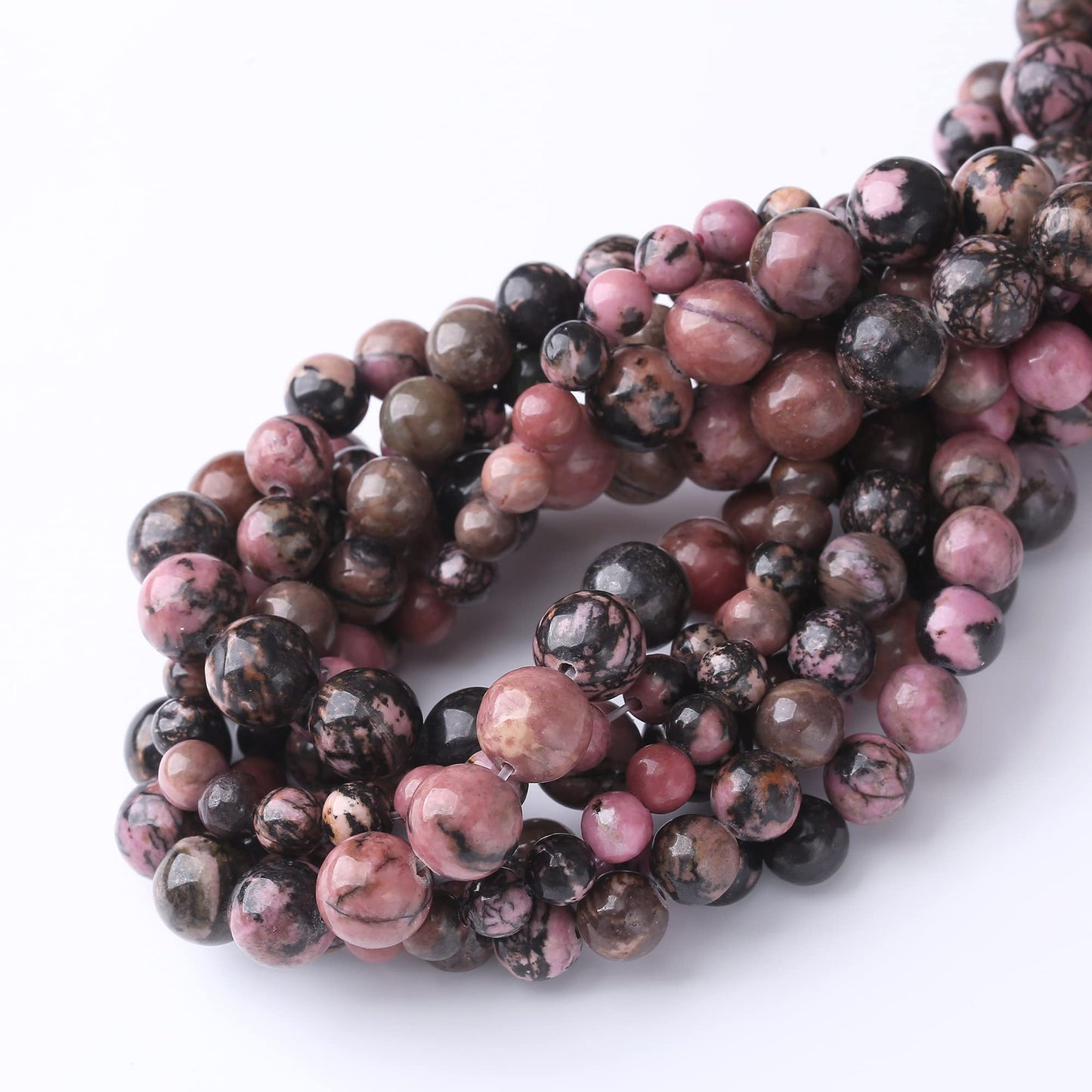 10MM Black Line Rhodochrosite Round Loose Beads Natural Gem Beads Crystal Energy Stone Beads for Jewelry Making DIY Bracelet Necklaces