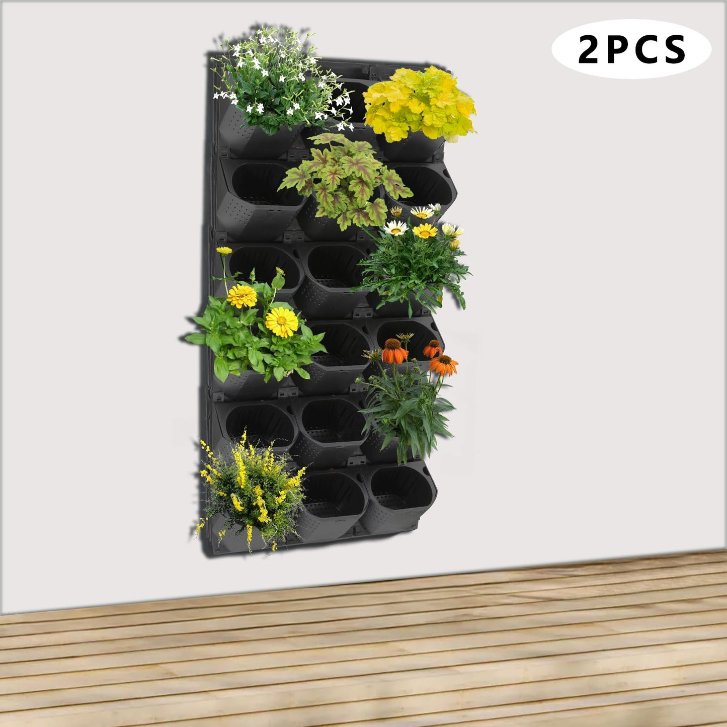 Eapmic Vertical Wall Planter with 36 Pots, Hanging Garden Plant Flowerpot Holder, Stackable Wall-Mounted Planter, Balcony Planters for Flowers Vegetables Fruits (Black, 36 Pots)