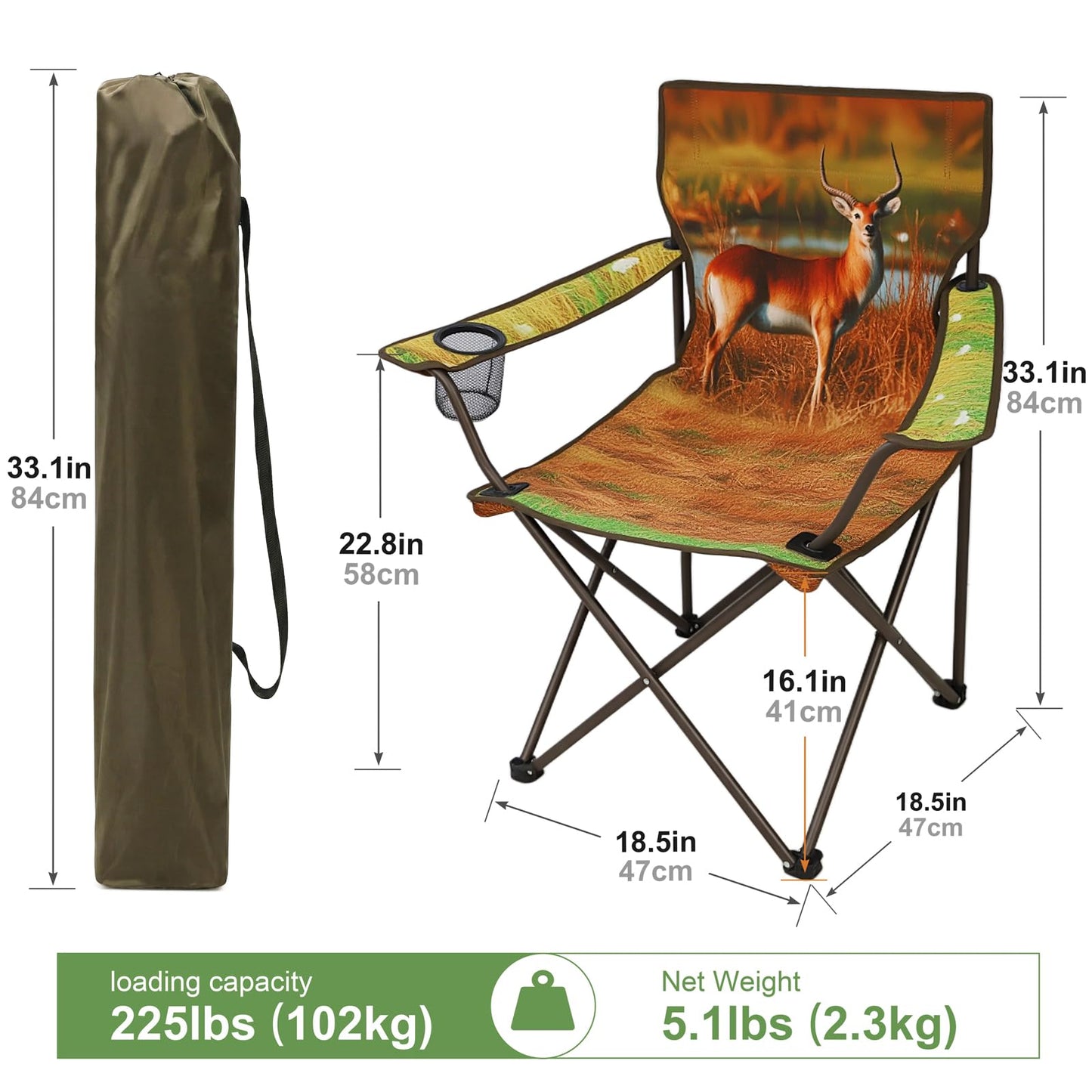 CAMPHILL Camping Chairs 2 Pack with Animal Print,Folding Lawn Chair with Cup Holder & Carry Bag for Outdoor,Sports,Beach,Fishing,Sports
