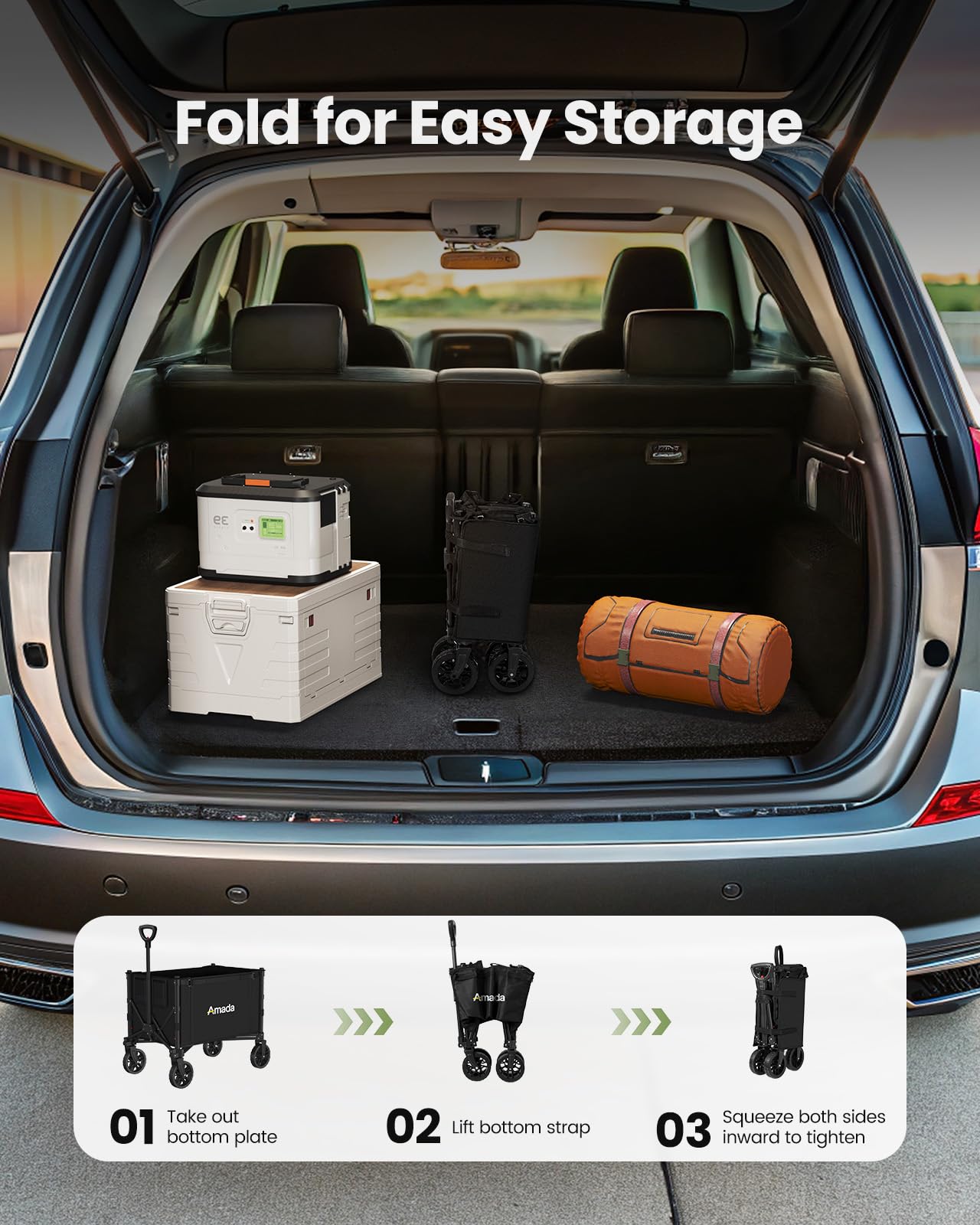 Wagons Carts Foldable, Collapsible Wagon Cart with 220 lbs Max Load and Expandable Storage Space, Heavy-Duty Foldable Wagon Cart with Wheels for Groceries, Shopping, Sport, Beach, Garden and Camping