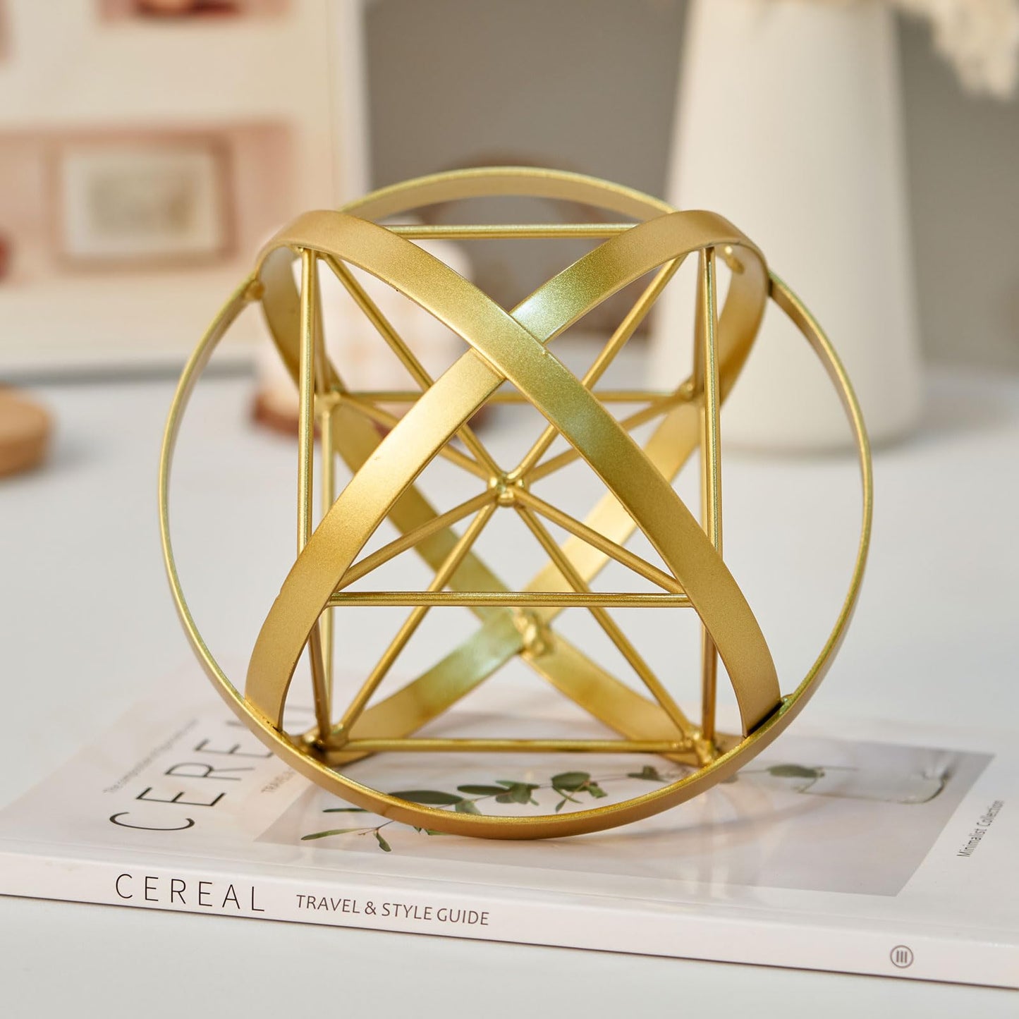 HLQMFHT 7 inches Metal Geometric Abstract Sculpture， Metal Geometric Sculpture Decor Sphere, Tabletop Decor for Living Room,Study,Bedroom,Modern Home Decor Accents