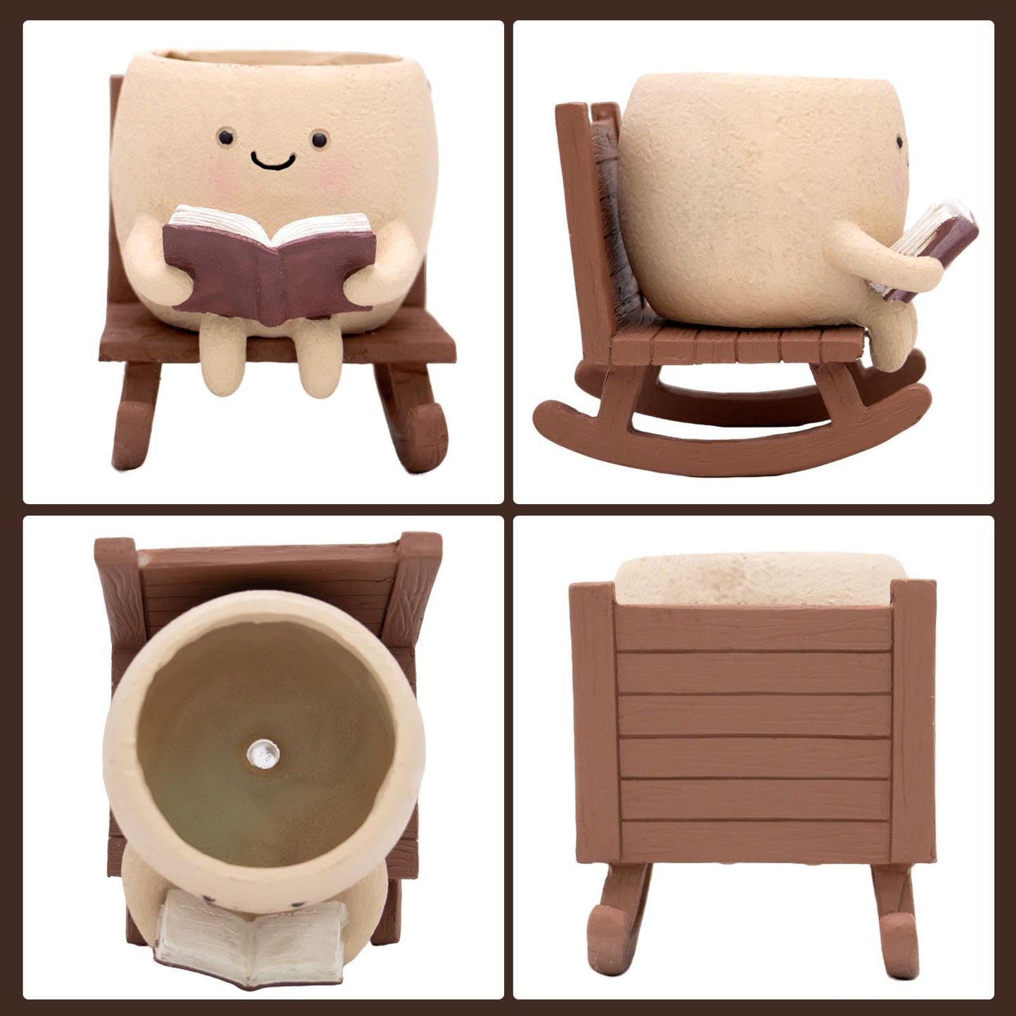 YOUOIVIA Rocking Chair Book Planter, Cute Smiley Face Succulent Plant Pots for Indoor Outdoor Plants, Unique Funny Flower Pots with Drainage Hole, Plant Gifts for Mother's Day, Birthday, Christmas
