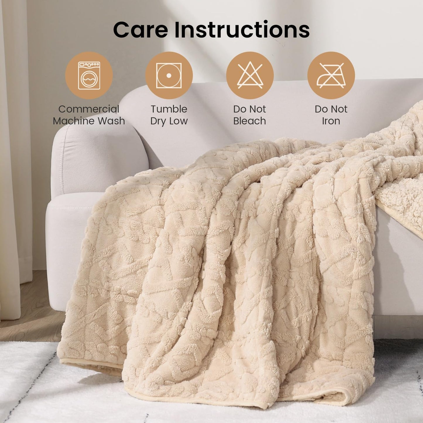 Weighted Blanket Queen Size 15lbs, Classy Soft Jacquard Sherpa Weighted Blankets for Sleep Natural and Calming, Fluffy Cozy Sofa Bed Blanket for Winter, Beige, 60 x 80 inches