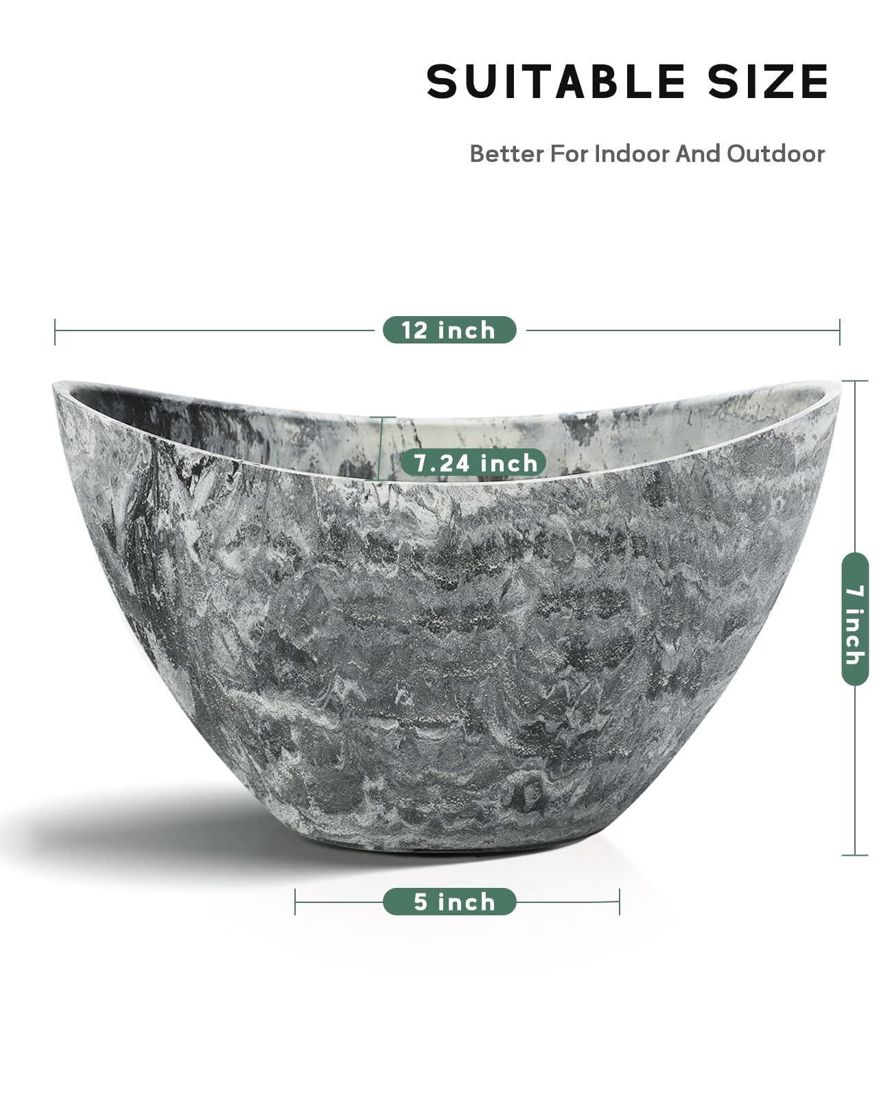 LaDoVita Plant Pots with Drainage Holes, 12 Inch Large Planters for Indoor Plants, Plastic Flower Pots Outdoor, 2 Pack, Marble Pattern Grey