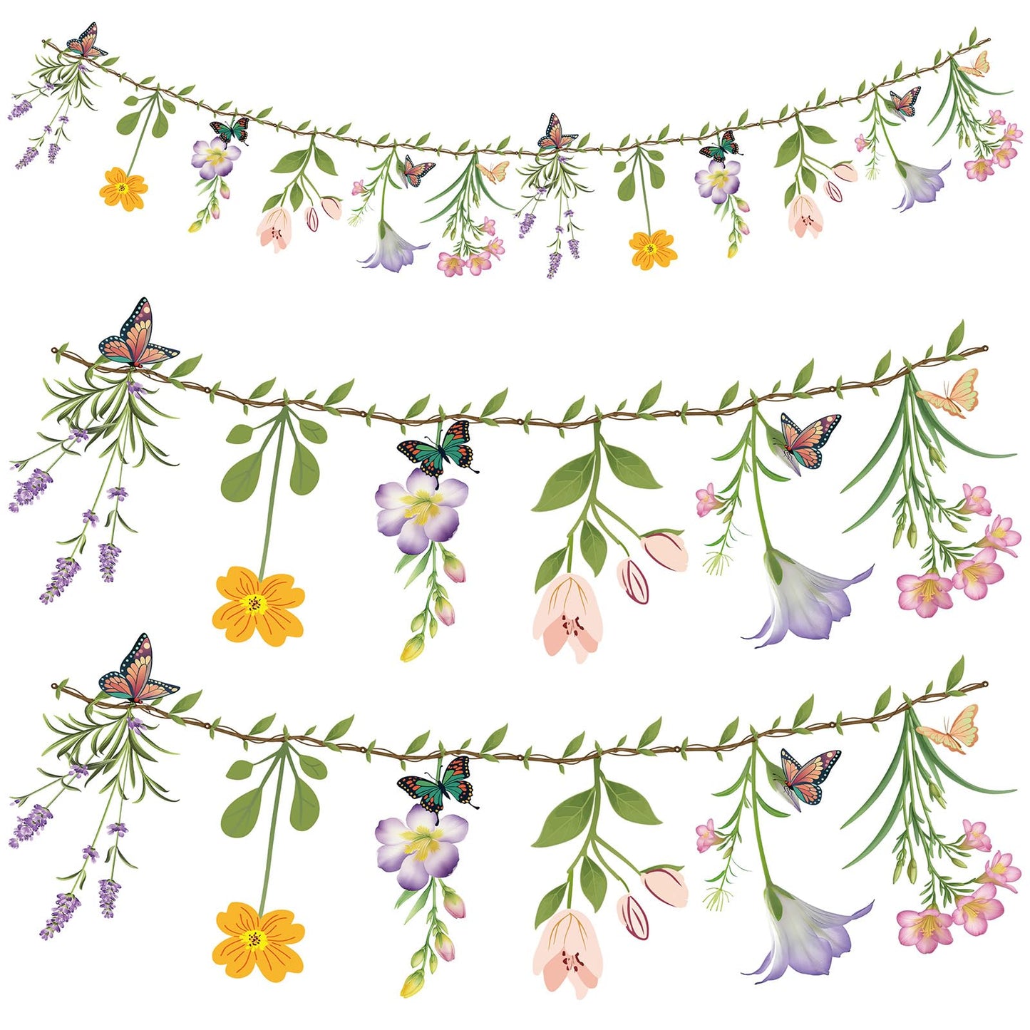 Ghegicu 2PCS Flower Banner Reusable Wildflower Garland Floral for Spring Party Enchanted Garden Theme Picnic Wedding Baby Shower Birthday Tea Party Christmas Valentine's Day Supplies Home Decorations