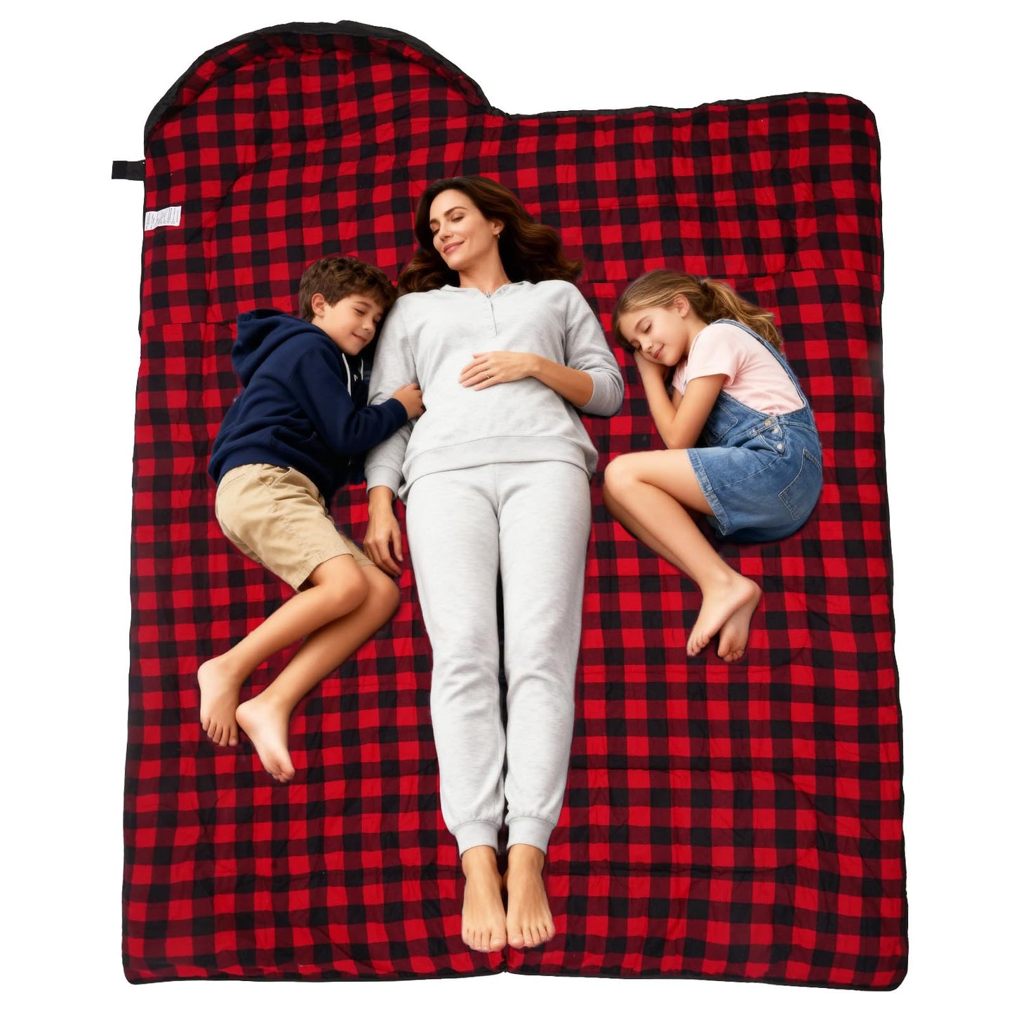 FJALLNOK Warm & Cold Weather Sleeping Bag,100% Cotton Flannel,Extra-Large for Adults & Kids,Lightweight Waterproof for Camping Hiking and Backpacking,Free Compression Sack (0-32℉- Black/Red)