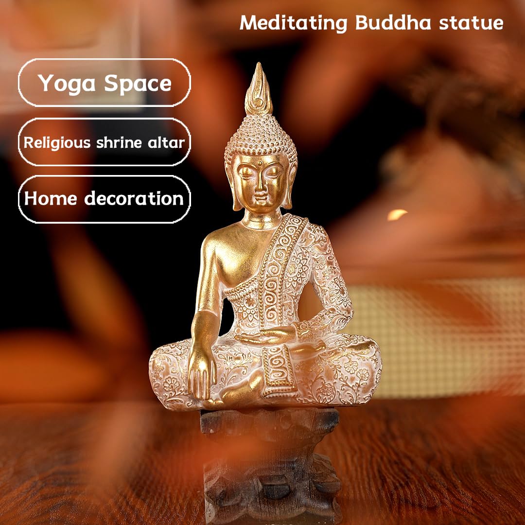 Swaite Golden Resin Buddha Statue7.87 Inch Serene Spiritual Art Piece, for Office Altar Collection to Enhance Focus & Mindfulness