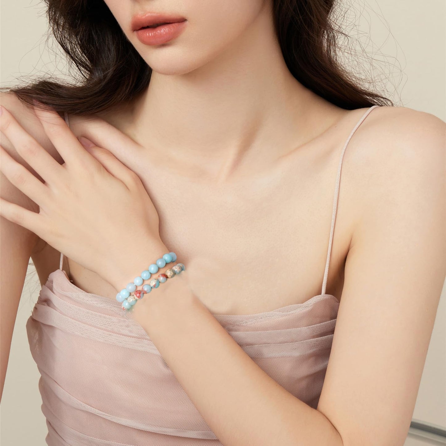 Crgwxzl Healing Crystal Bracelets for Women 8mm Natural Stone Beaded Stretch Bracelet Blue Aquamarine Blue cat eyes Imperial Jasper Spiritual Gemstone Lucky Jewelry Gifts