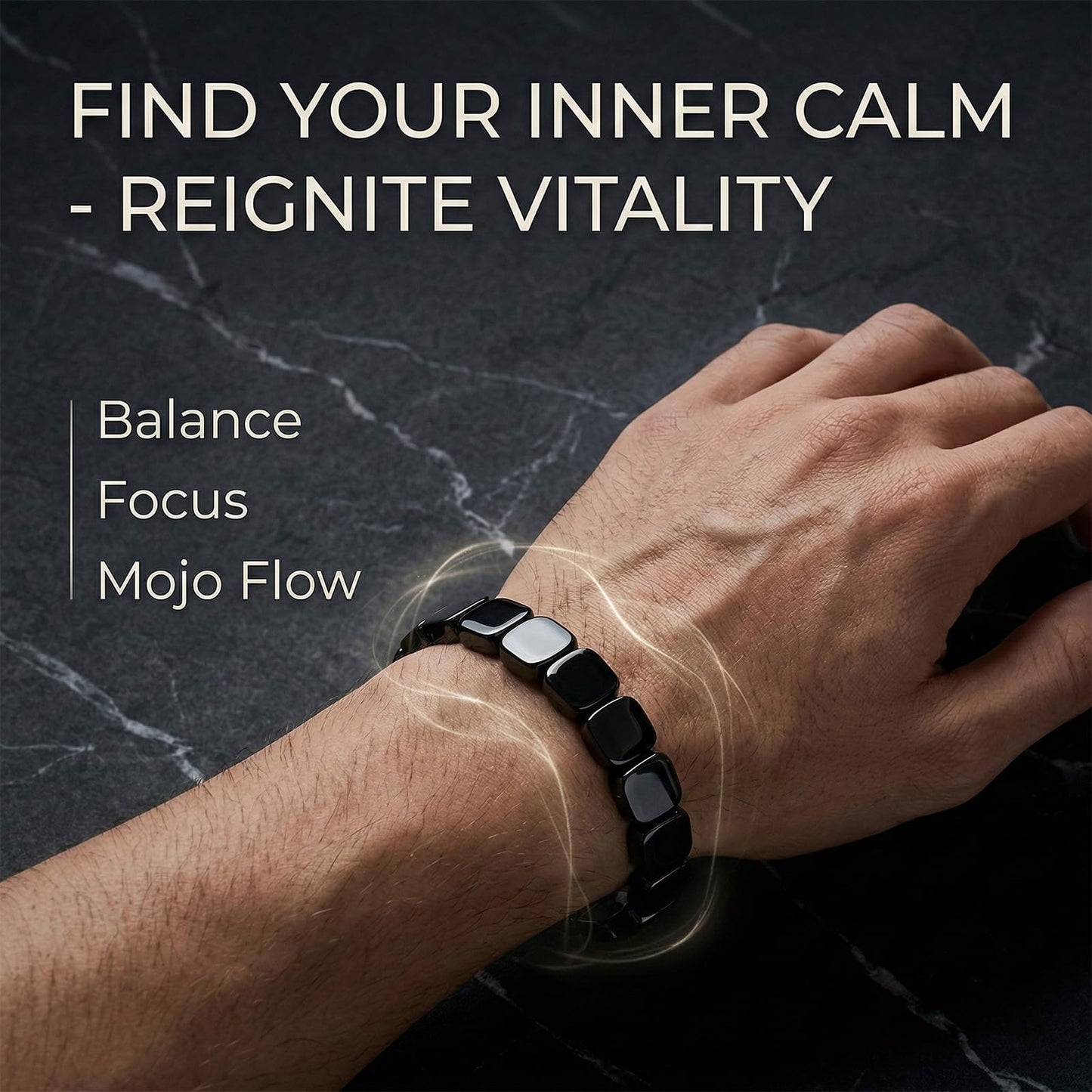 Jingming keji Mens Real Hematite Bracelet 7.8 inch - Natural Stone Square Beaded Black Jewelry with Strong Double Elastic Cord Wellness Power Bracelet with Gift Box