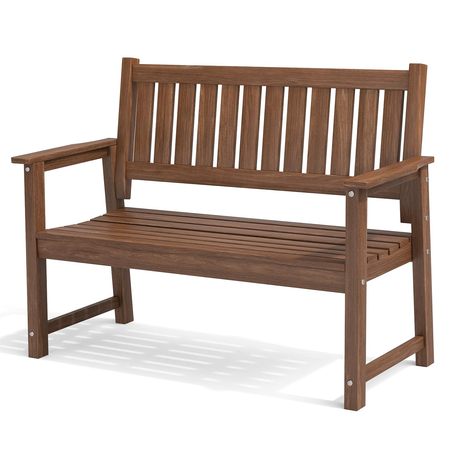 ACUEL Outdoor Bench, 2-Person Garden Bench, Poly Lumber Patio Bench for Outdoors, Porch, and Park (Brown)